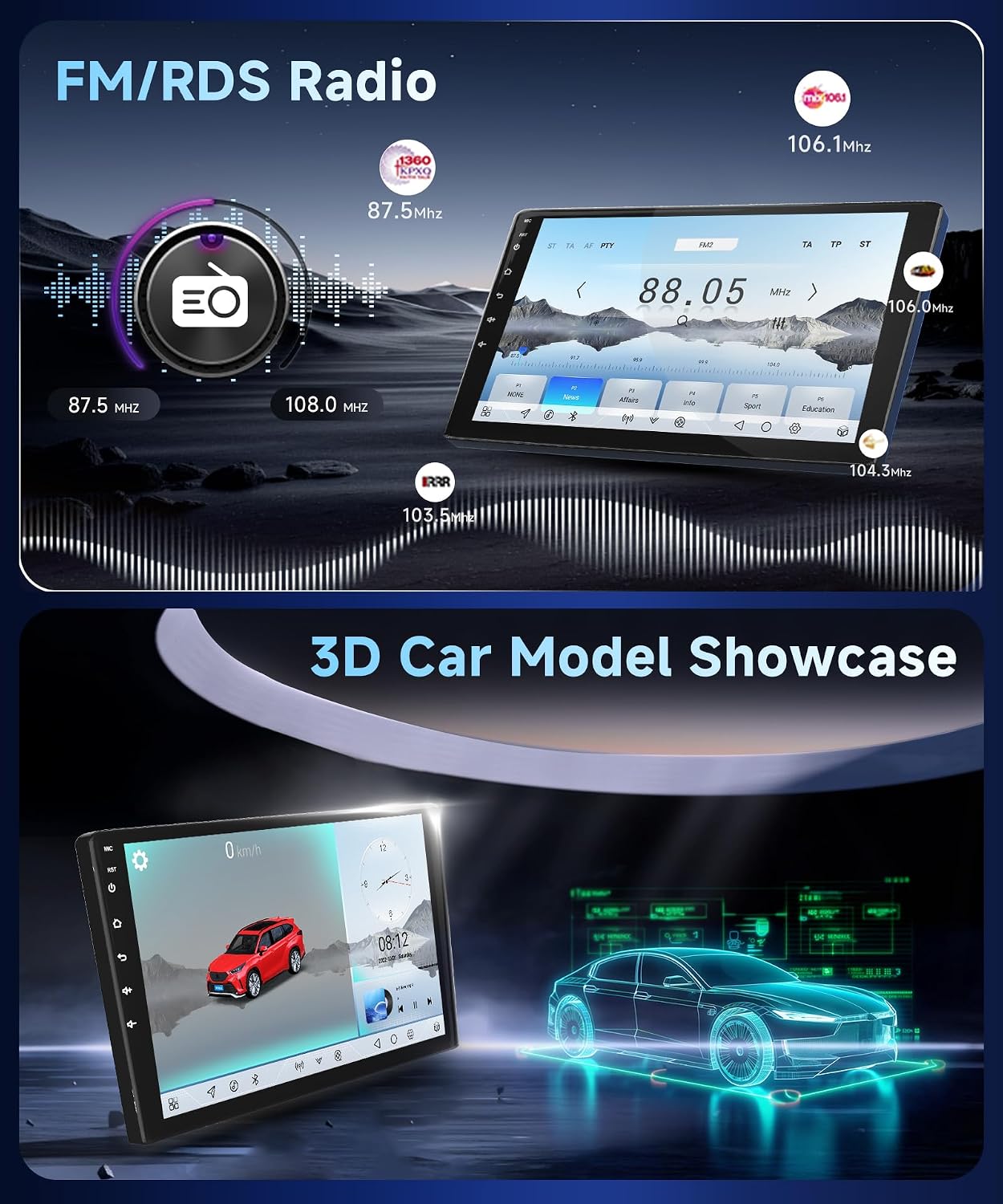 Qualcomm 8Core4+64G Car Stereo for Toyota Hilux 2005-2014 Wireless CarPlay/Android Auto Android Radio with 9" IPS Touch Screen,BT5.1,DSP Hi-Res,GPS,5G WiFi,SWC,Backup Camera,Online Upgrade