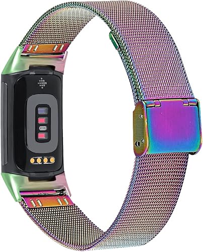 Miniatura 6 de FitTurn Correa delgada para reloj inteligente Fitbit Charge 5, correa de reloj ajustable de malla de acero inoxidable, correa femenina de repuesto
