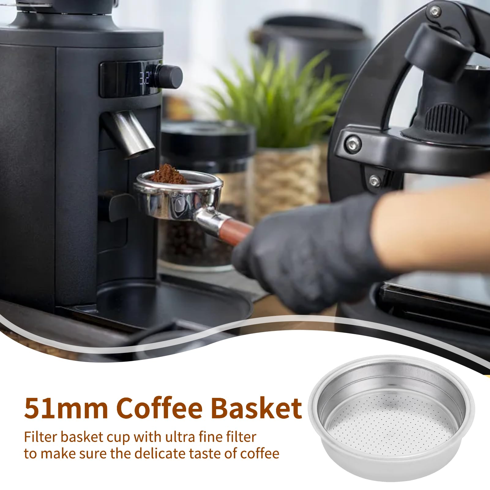 Stainless Steel Coffee Filter, 51mm Double Layer Pressurized Filter Basket Espresso Filter Portafilter Basket Coffee Machine Accessories for Portafilter Coffee Machine(Single Cup)