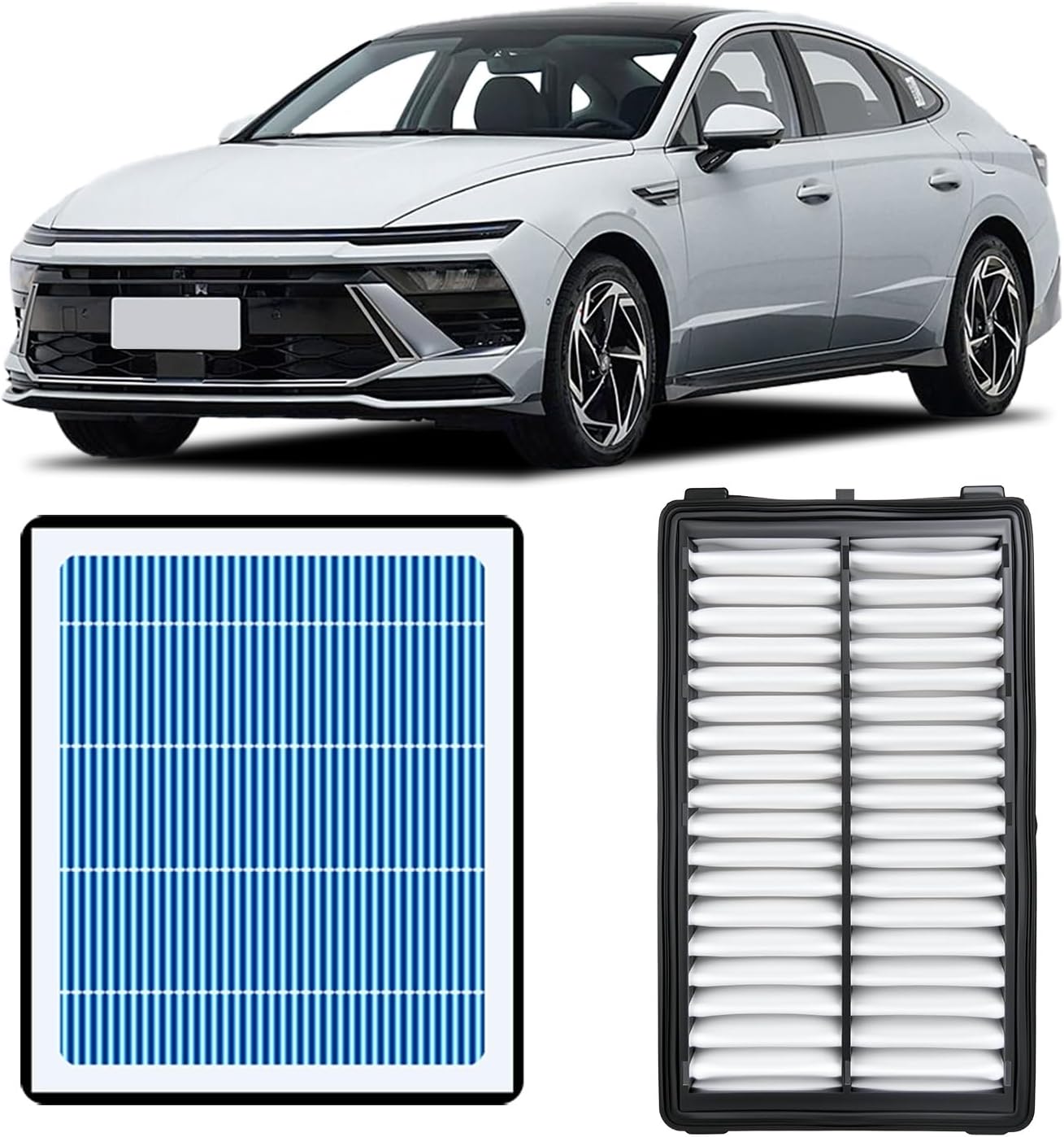 Engine and Cabin Air Filter Compatible with Hyundai Sonata 2025 2024 2023 2022 2021 2020 With Activated Carbon,Not For Hybrid,Fits 97133-L0000, 28113-L1000, CF12820, CA12816