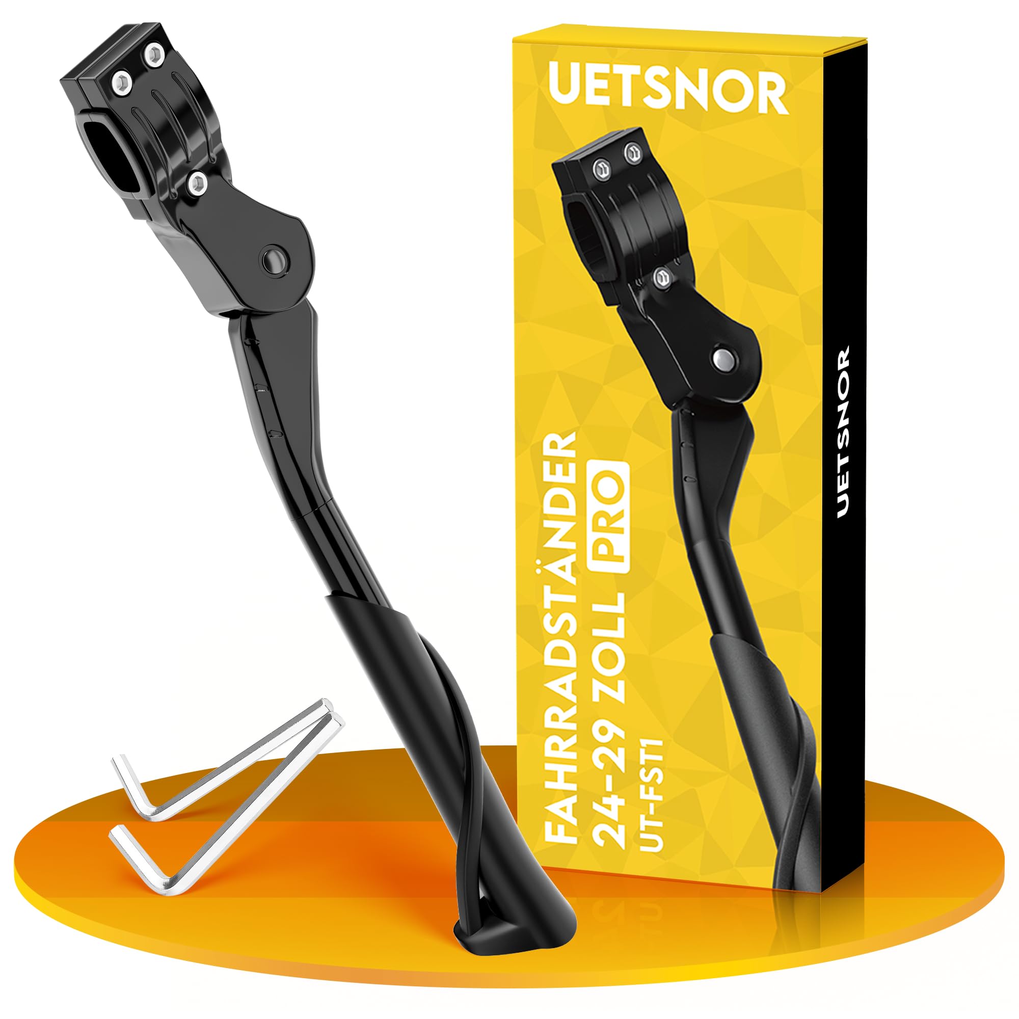 UETSNOR Fahrradständer 24-29 Zoll, Universal Höhenverstellbar Fahrrad Ständer, Maximale Last 35 kg, Rutschfester Seitenständer Fahrrad, Stabiler Fahrradständer für Mountainbike, Citybikes, Rennrad