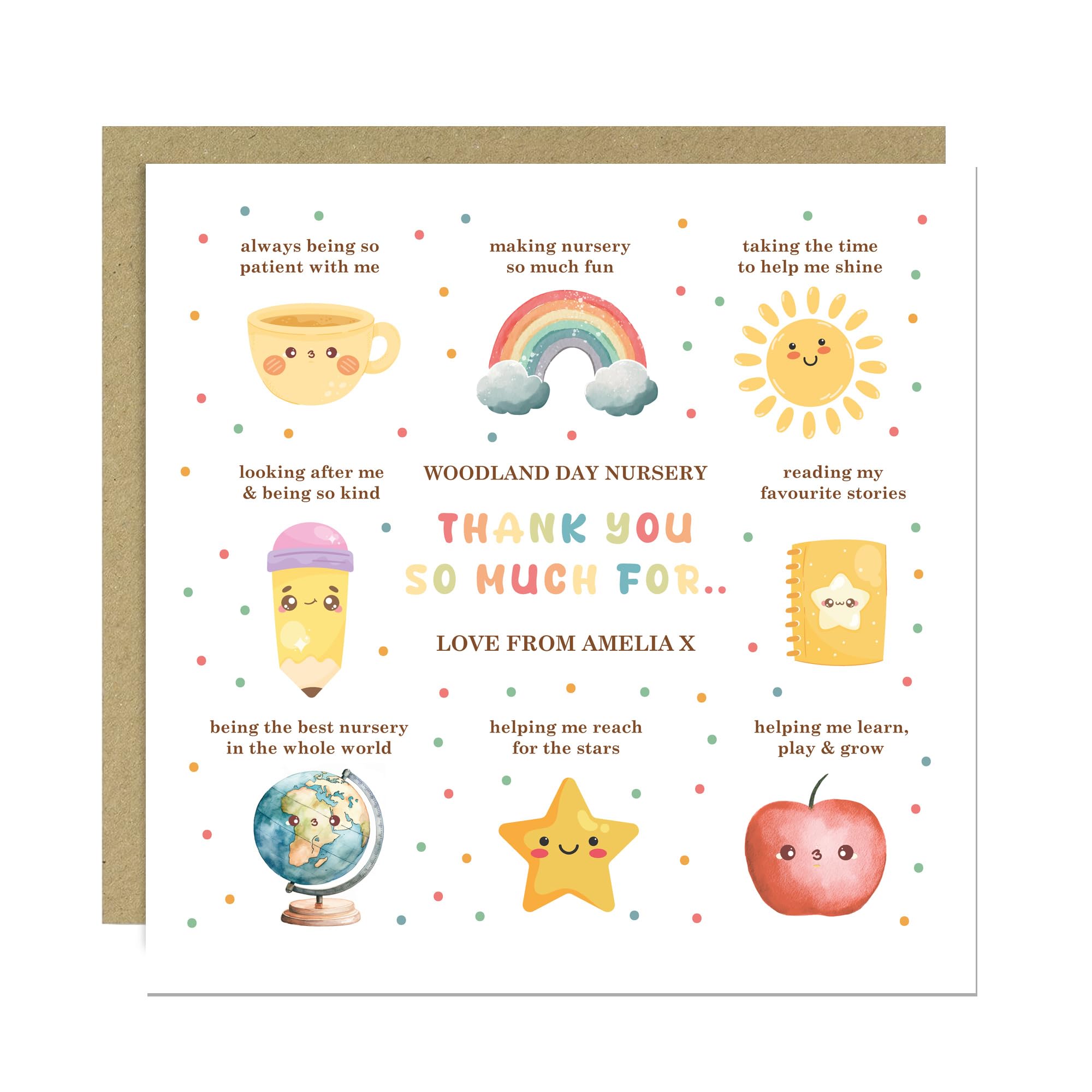 RED OCEAN Personalised Teacher Thank You Cards From Students Teaching Assistant Nursery School Teacher End of Term Leaving Card 145x145mm With Kraft Envelope