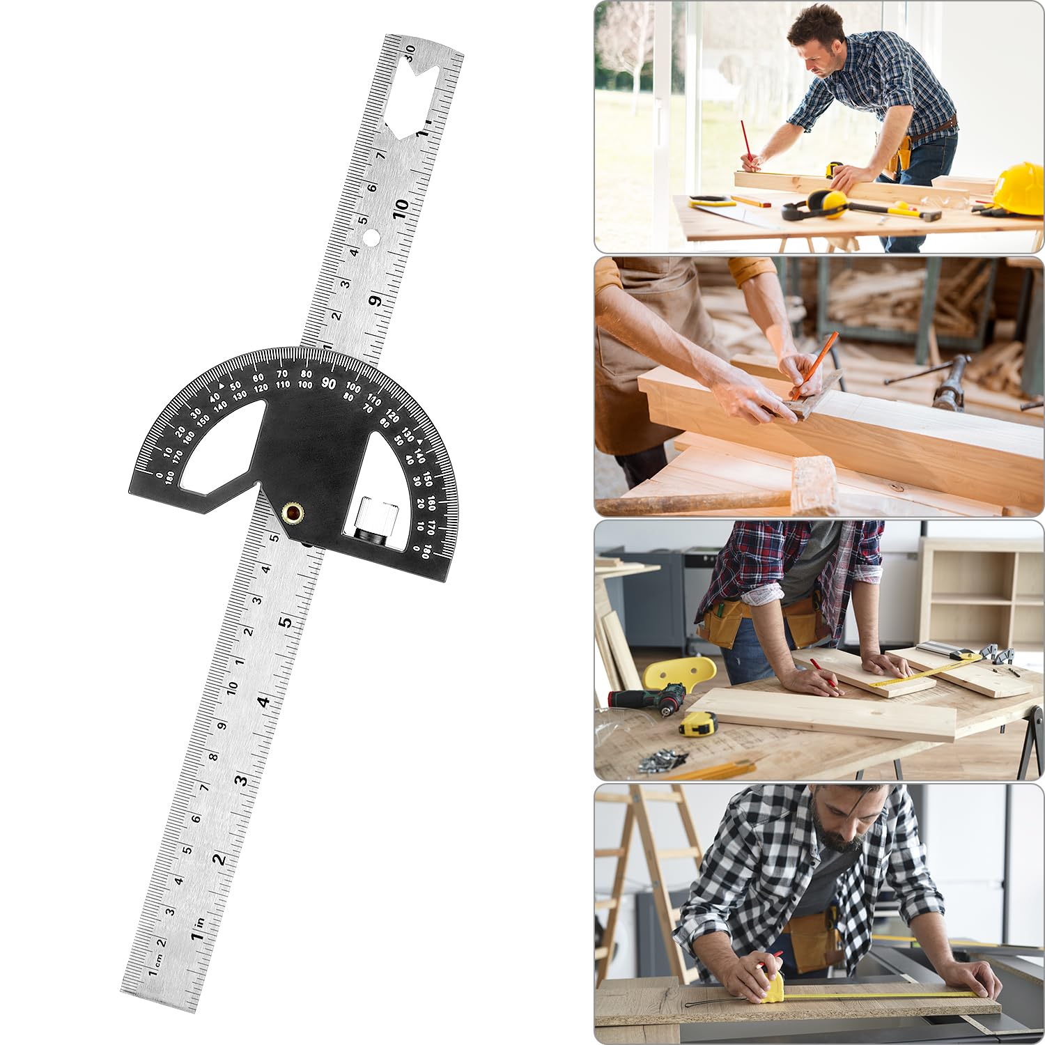 QWORK® Protractor Angle Ruler,Adjustable Angle Gauge Tool with Center Locator & Scribe Function - Image 4