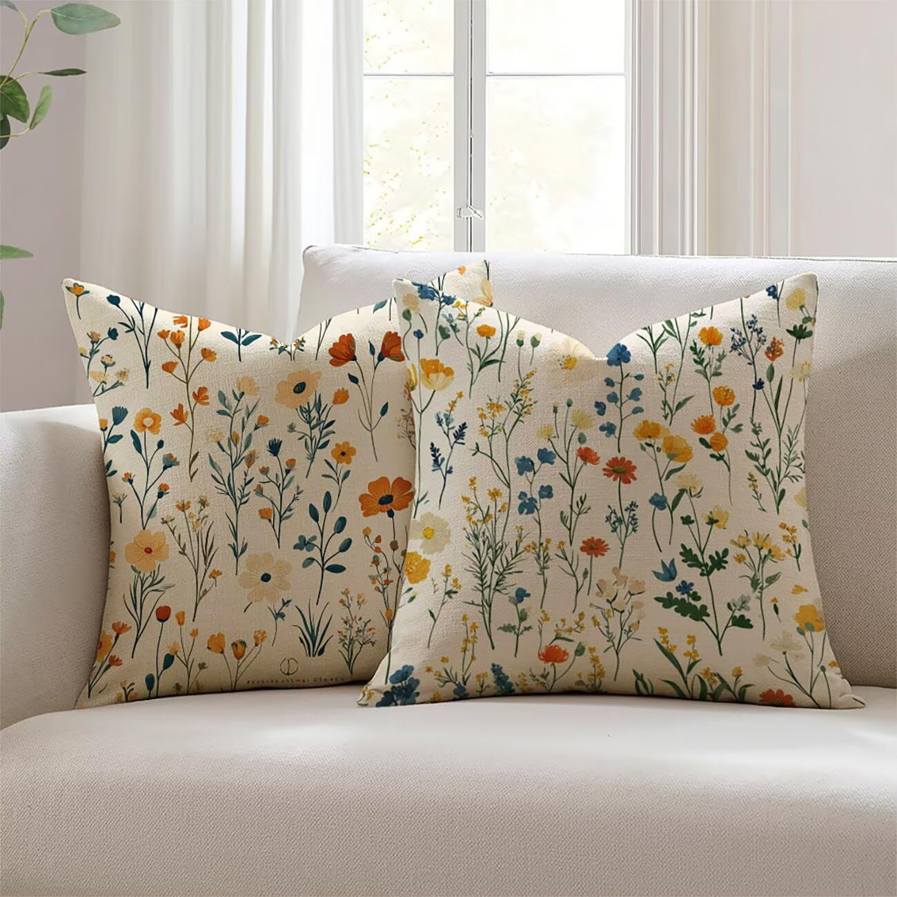 Housse de coussin 55x55cm fleur en lin imperméable pour canapé et salon de jardin JL-4669