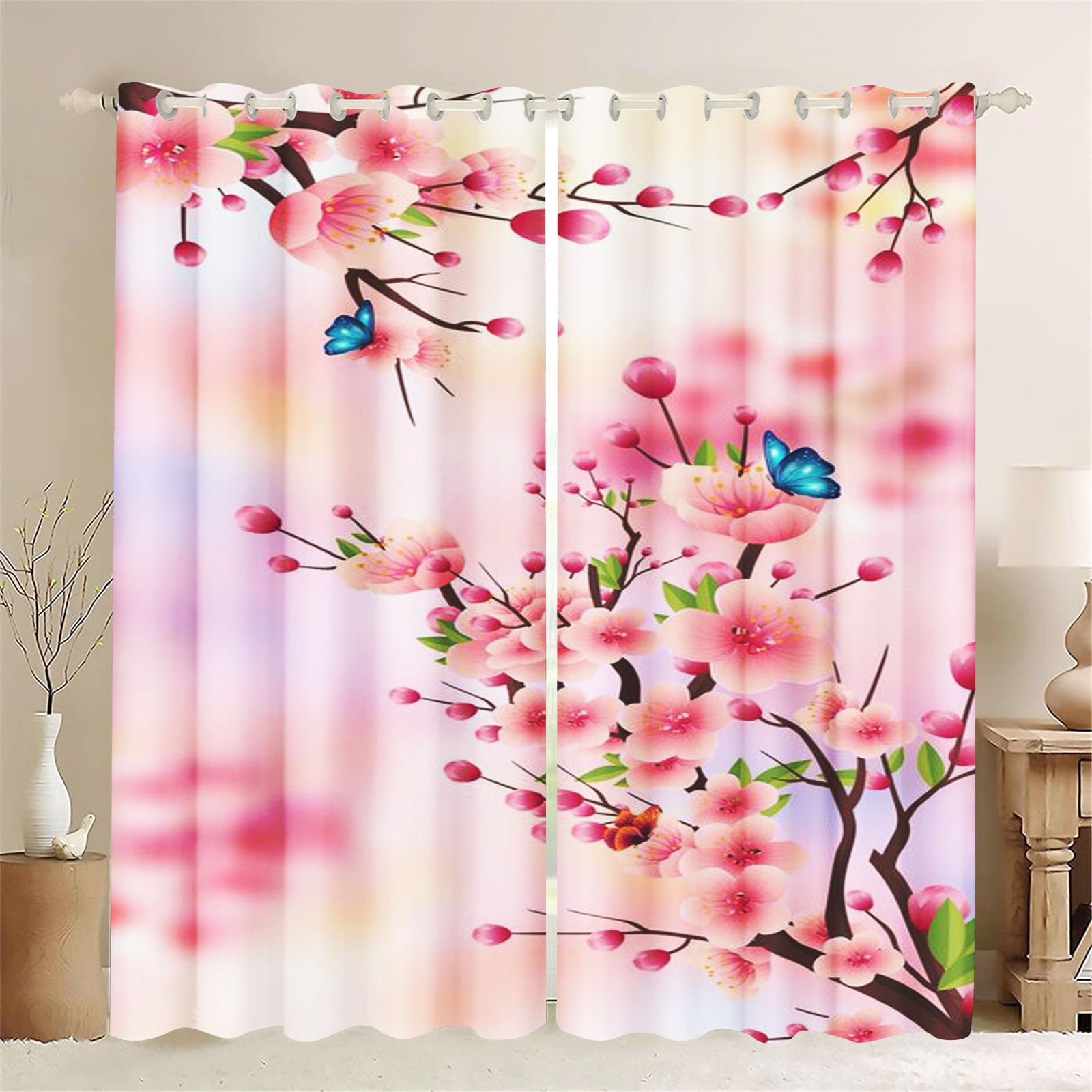 Rideau japonais motif rose pour créer une ambiance zen dans votre chambre