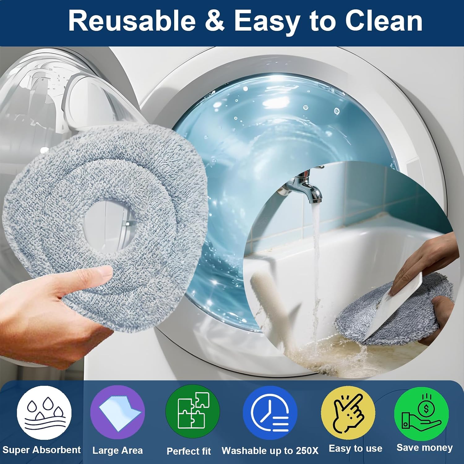Flat Mop Head Replacements for Ocedar, Microfiber Mopping Head Refill for O-Cedar EasyWring and RinseClean Sys, 4 Pack Flat Spin Mop Pads & 1 Plastic Pad for Cleaning Floor, Wall, Ceiling