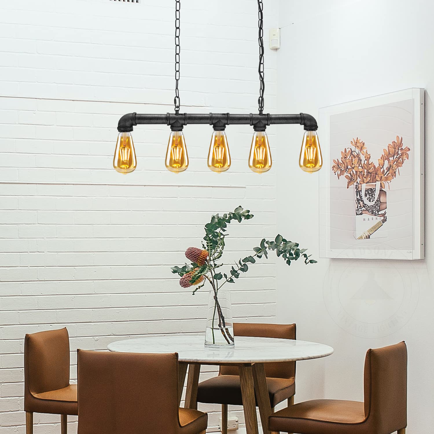 LEDSone Lampada a sospensione in metallo Steampunk stile vintage retrò industriale a 5 vie Illuminazione a soffitto per tubi dell'acqua (argento spazzolato)
