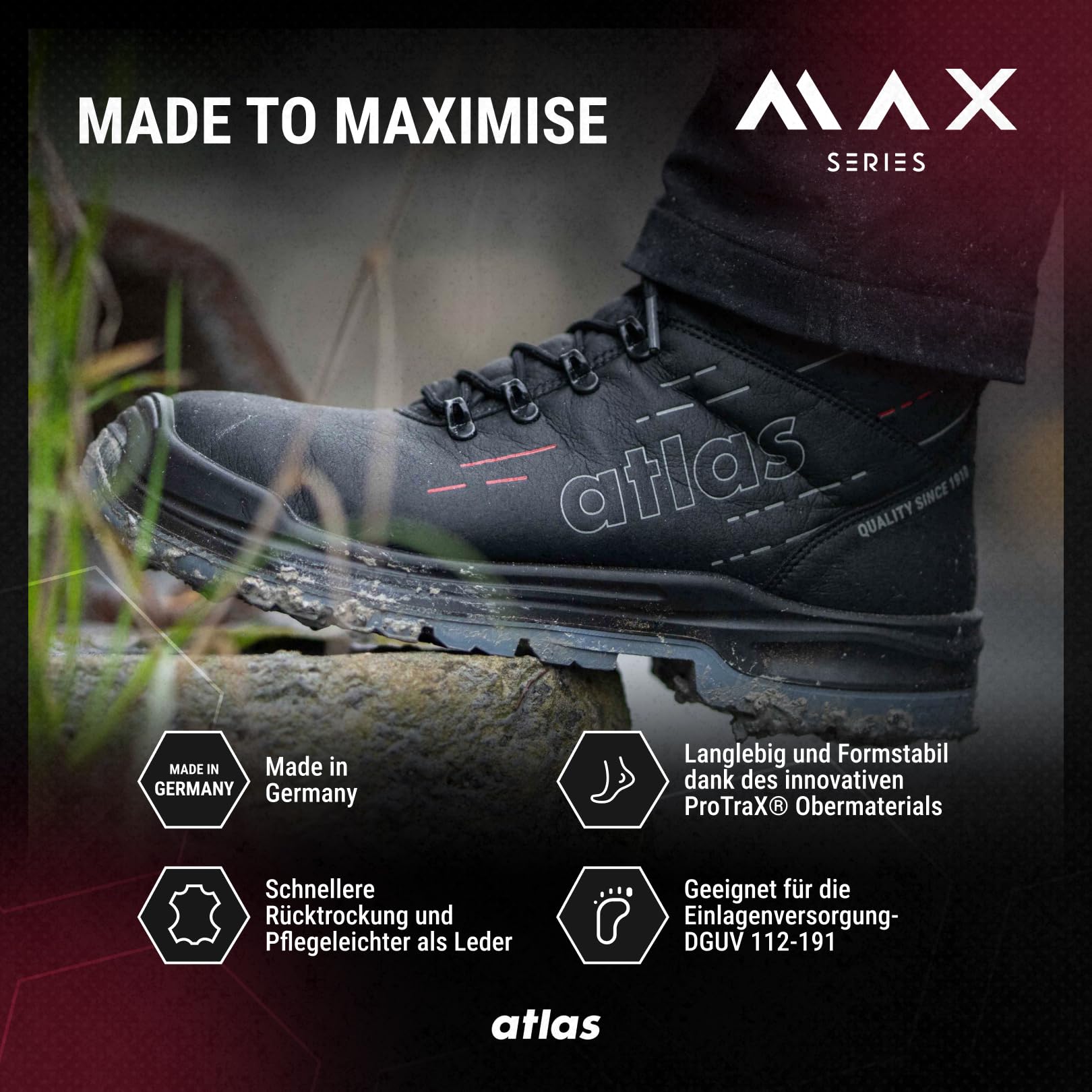 Atlas MAX 510 PRO S3S Sicherheitsschuh Weite 10, Stahlkappe, XP Durchtrittschutz, wasserdicht, rutschhemmend, BAU & Outdoor, ProTraX