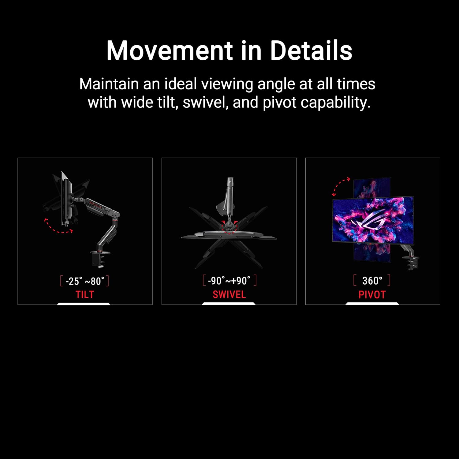 ROG Ergo Monitor Arm (AAS01R) – Mechanical Spring Monitor Mount with Desk Clamp and Grommet Mount, Holds Up to 49-inch* Within 13.5kg, Pivot/Swivel/Tilt/Rotation/Height Adjustable, VESA 100 x 100 mm 9 71FrNpIOCvL. AC SL1500