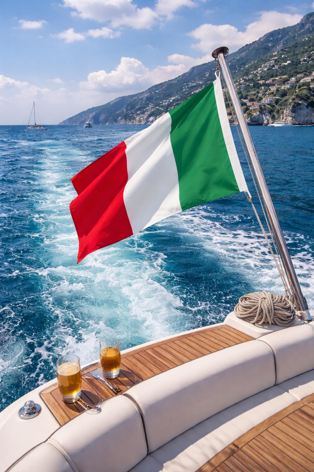 bandiera per barca Italia 30 x 20 cm formato orizzontale - peso del tessuto 115g/m² - stampata, robusta con corda e occhiello, accessori per barca barca a motore