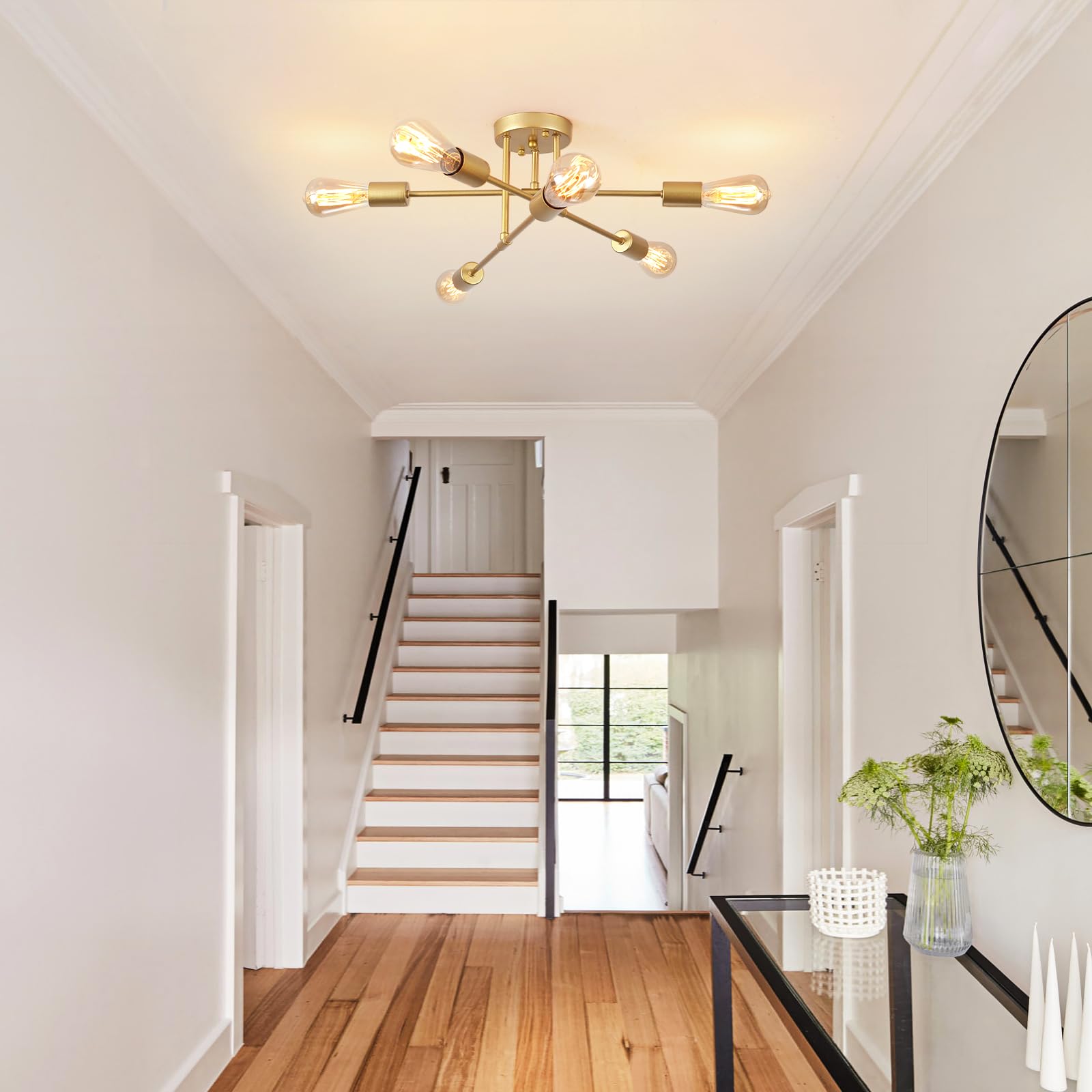 LWYTJO Gold Ceiling Lights Living Room, 6-Lights Sputnik Ceiling Light - Image 3