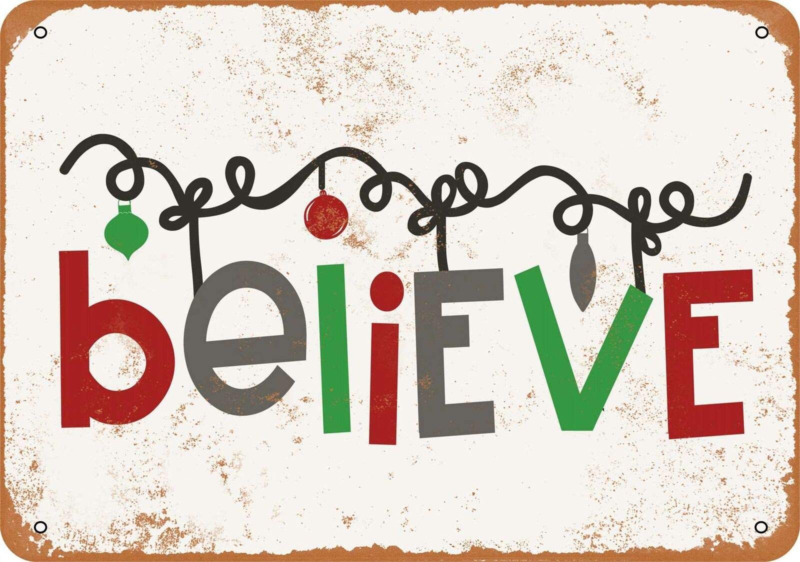 Kueprae A642 Vintage Metal Sign - Believe Christmas Wall Decor 8X12 Inch