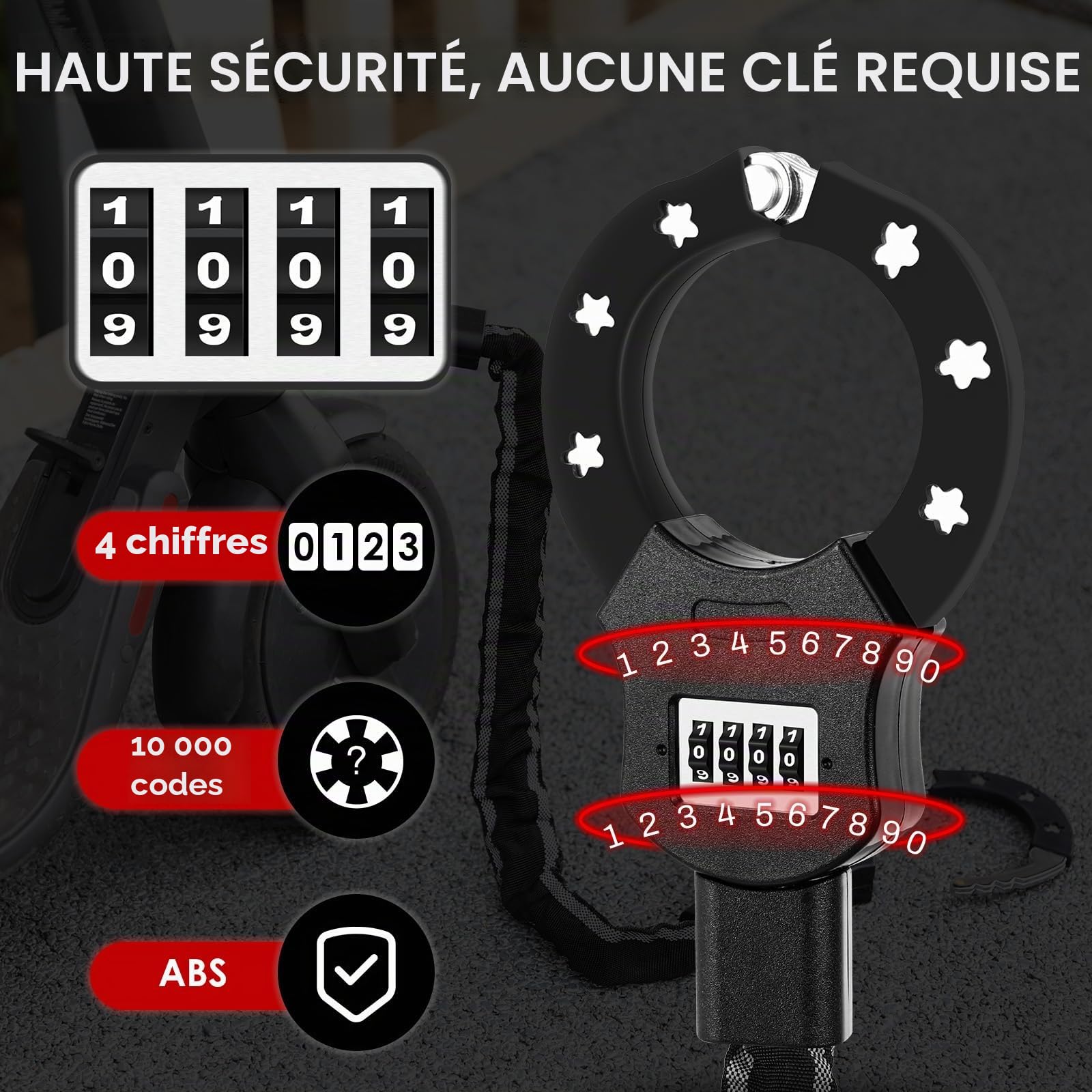 TLGREEN Antivol Trotinette Electrique, 93cm Serrure à Combinaison | 6mm Chaînes Antivol, Robuste Antivol Chaine Velo, Cadenas Trotinette avec Sac Etanche, pour les Scooter, Vélos, Moto, Portail