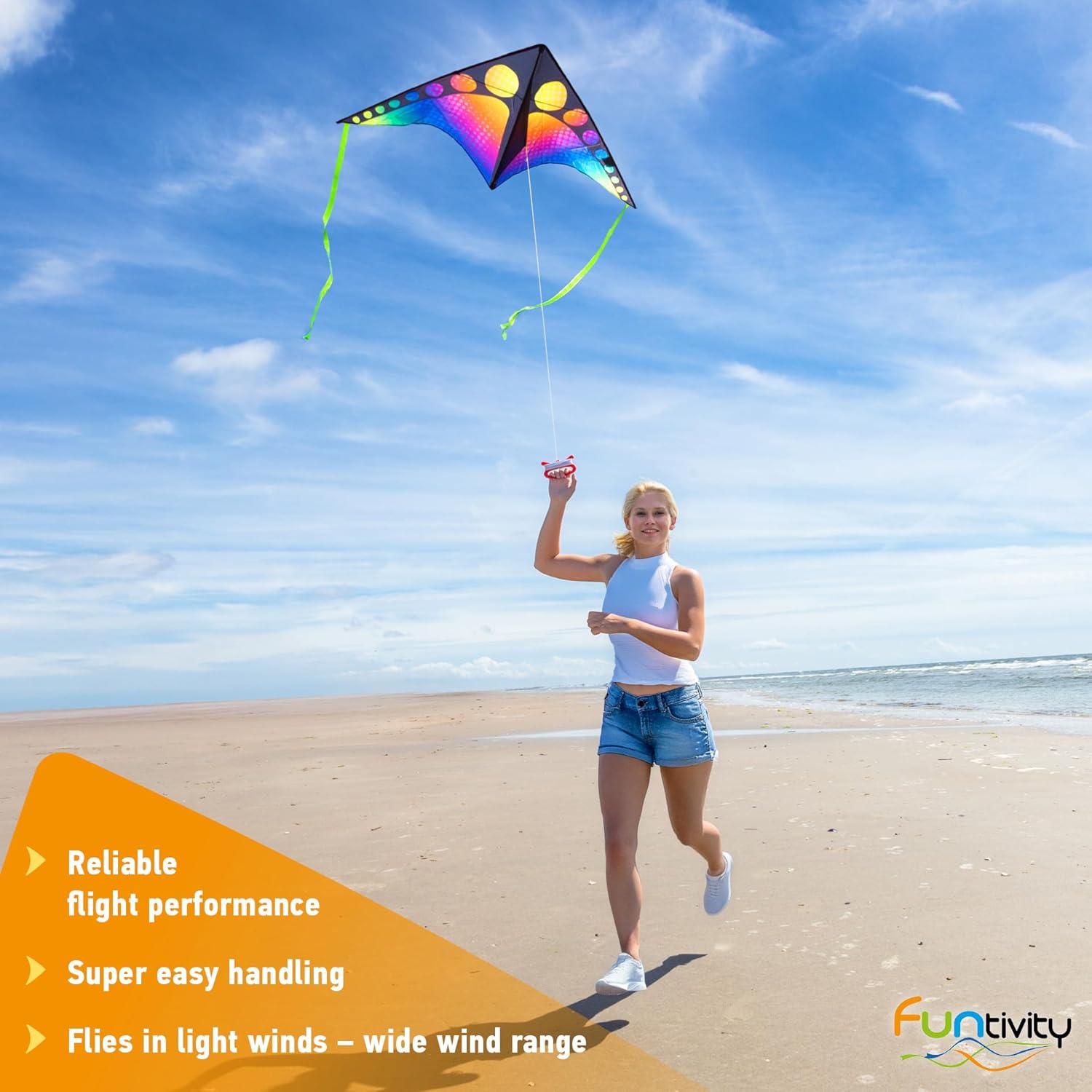 Children's Kite Single Line Kite for Climbing, Low Wind, Children from 5 Years, Includes 17kp Polyester Cord on Handle, 2-5 Bft