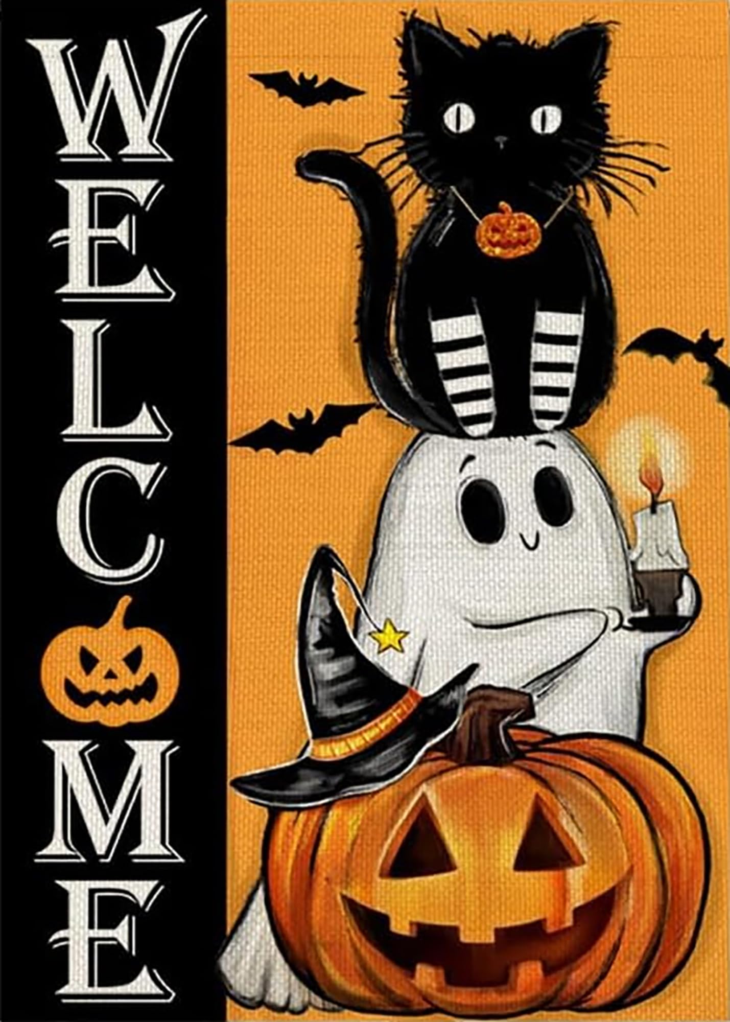 KINPLUB Zestawy do malowania diamentami na Halloween dla dorosłych, kot, duch, dynia, diamentowe zestawy artystyczne 5D dla początkujących, DIY, pełne okrągłe wiertła do malowania diamentami, kropki