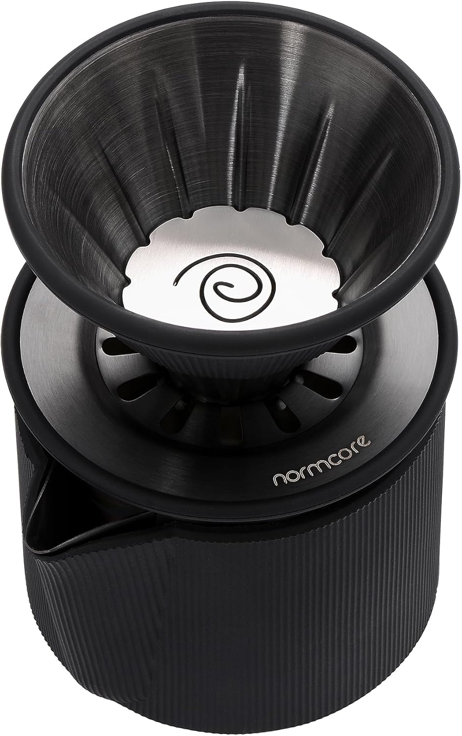 Normcore Travel Pour Over Set, Portable Pour Over Coffee Maker Set, Single Cup Travel Coffee Dripper, Use V60 and Wave Filter Paper Coffee Maker, 304 Stainless Steel, Matte Black Coating