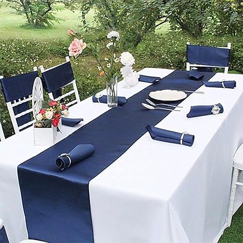Miniatura 7 de Paquete de 10 caminos de mesa de satén azul marino de 12 x 108 pulgadas de largo para bodas, decoraciones para fiestas de cumpleaños, banquetes,