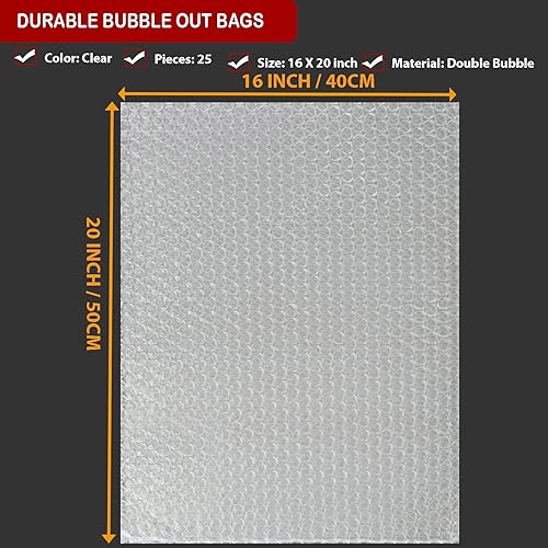 Miniatura 2 de 25 bolsas grandes de burbujas, bolsas de burbujas transparentes de 16 x 20 pulgadas para embalaje, suministros de mudanza de doble pared, bolsas de