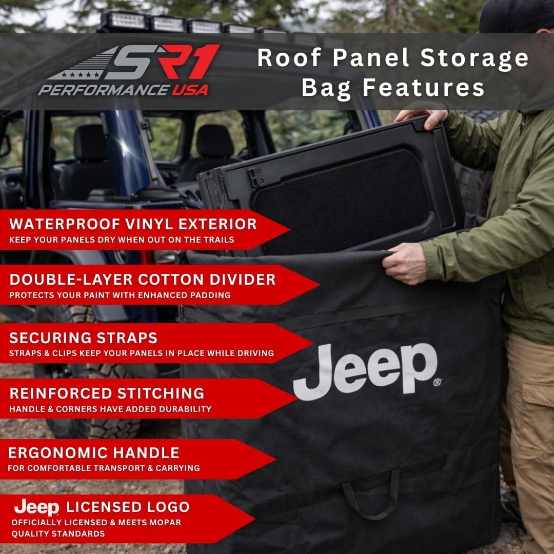 Jeep Freedom Top Hardtop Panel Storage Bag for 2007-2026 Wrangler JK JKU JL JLU and Gladiator JT - Padded Protective Carry Case 2-Door and 4-Door Sport, Sahara, Rubicon, Unlimited models (Jeep Logo)