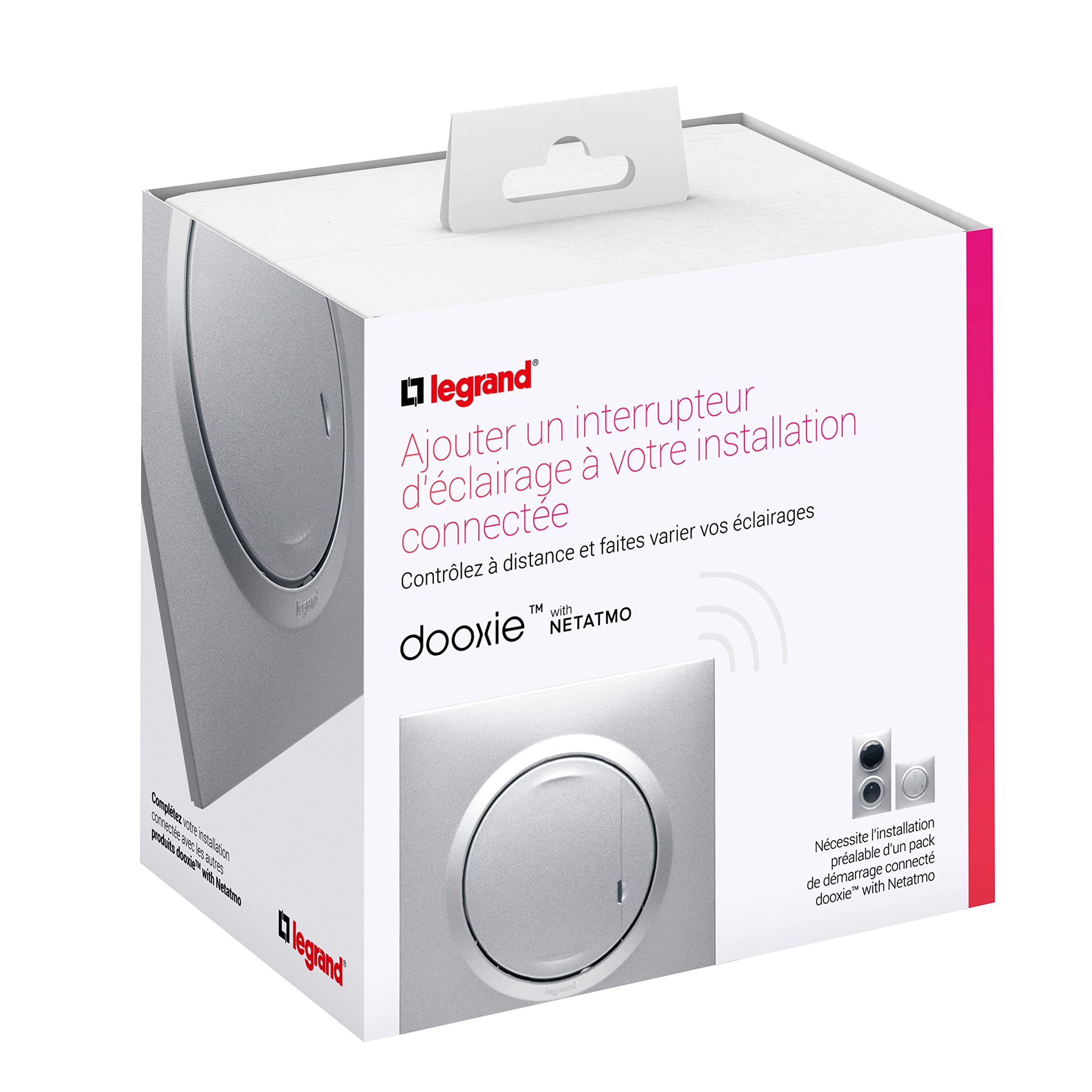 Legrand Dooxie with Netatmo Schalter mit Dimmer-Option angeschlossen, kabellos, 5 W bis 300 W, Aluminium