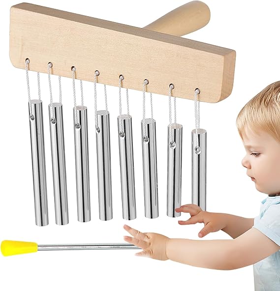 Meditation Glockenspiel Hand Chimes 8 Tone Chime with Knock Stick Sound Healing Instruments Music Decor Hand Percussion Instruments for Classroom Decoration