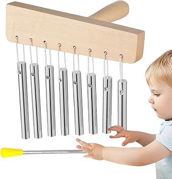 Meditation Glockenspiel Hand Chimes 8 Tone Chime with Knock Stick Sound Healing Instruments Music Decor Hand Percussion Instruments for Classroom Decoration