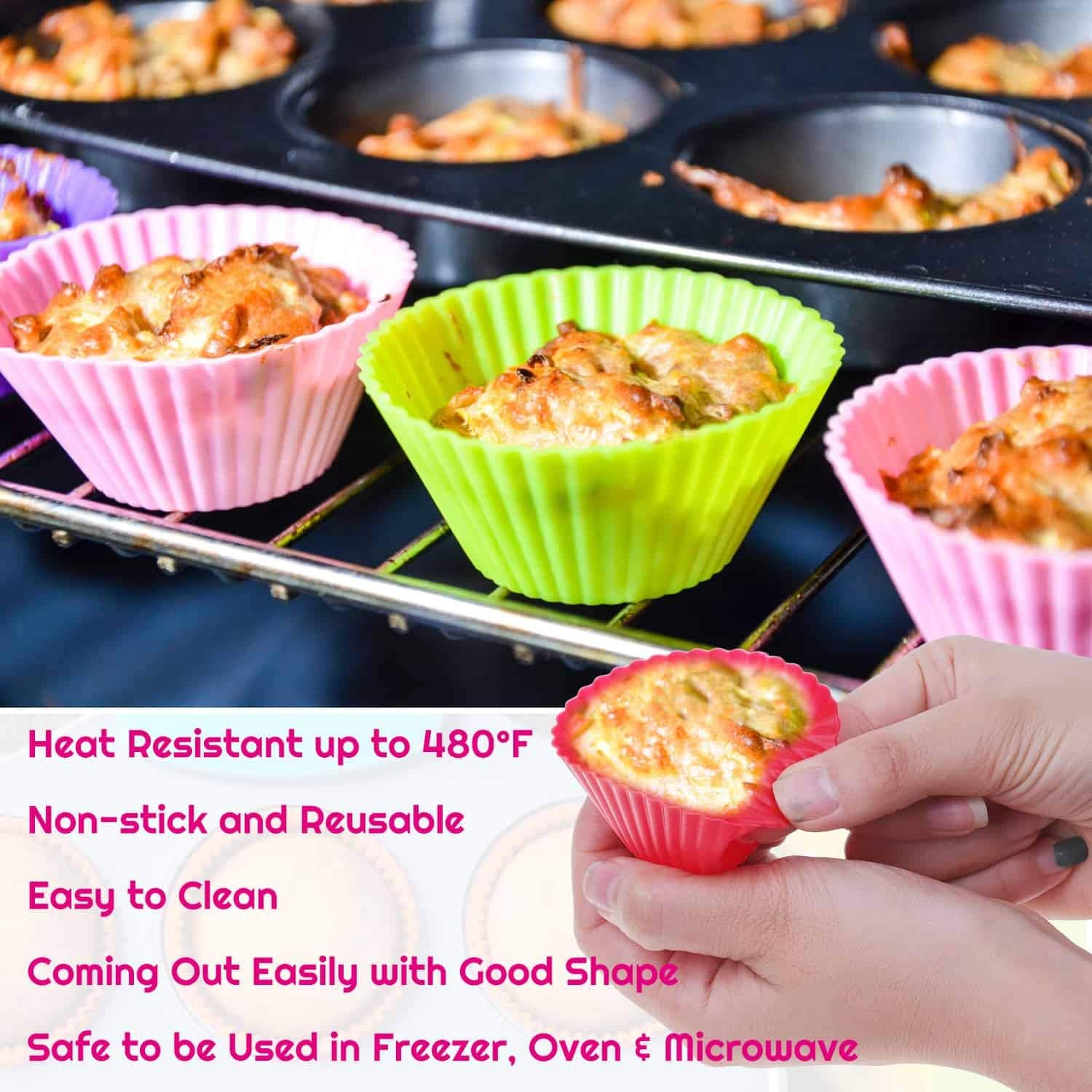 Silicone Cupcake Liners, Selizo 45 Pcs Reusable Silicone Baking Cups Nonstick Muffin Molds for Cake Balls, Muffins, Cupcakes and Candies, Assorted Bright Colors
