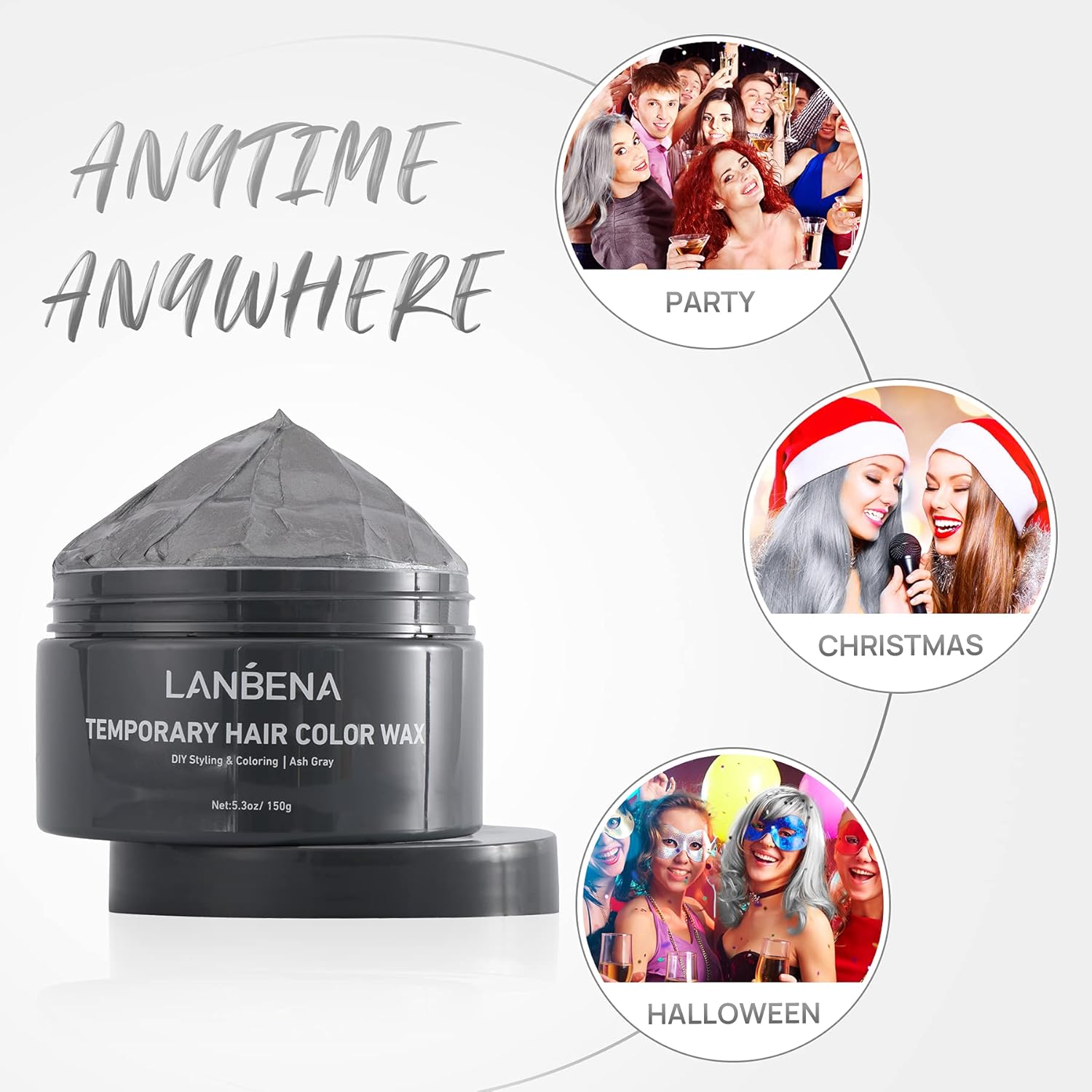 Hair Color Wax, LANBENA Temporary Hair Color Dye Wax, Unisex Instant Hairstyle Cream, Color Hair Wax for Men and Women Party, Festival, Cosplay & Halloween - 5.3oz ( Ash Gray) : Beauty & Personal Care