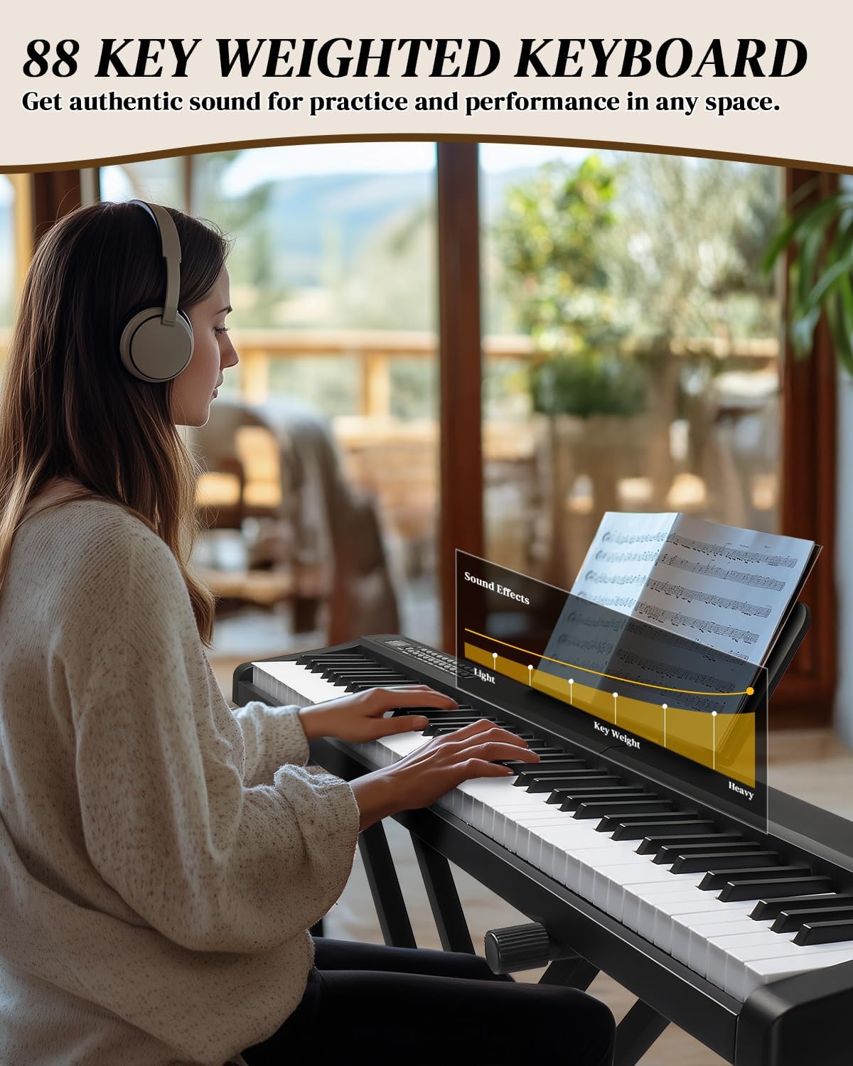 Ktaxon 88 Key Keyboard Piano Digital Piano with Dual Power Supply, 3 Teaching Modes, Bluetooth Audio & MIDI, Comprehensive Function Interface, 1000 Rhythms& 1000 Tones &150 Demo Songs (Full-Black)