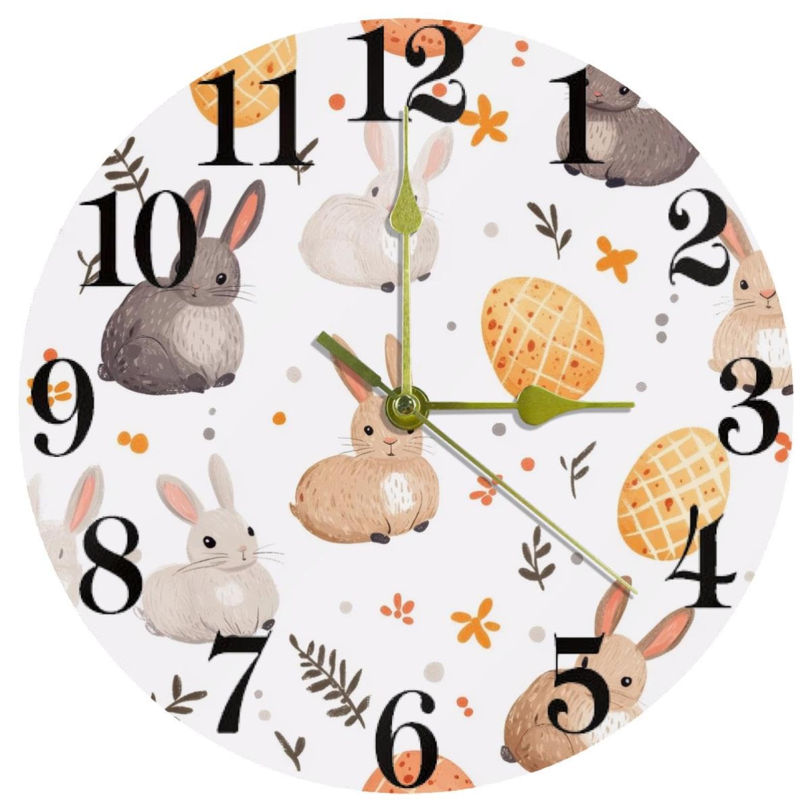 Horloge murale sans tic-tac Little Lapbits ronde à piles contre le bruit de fond