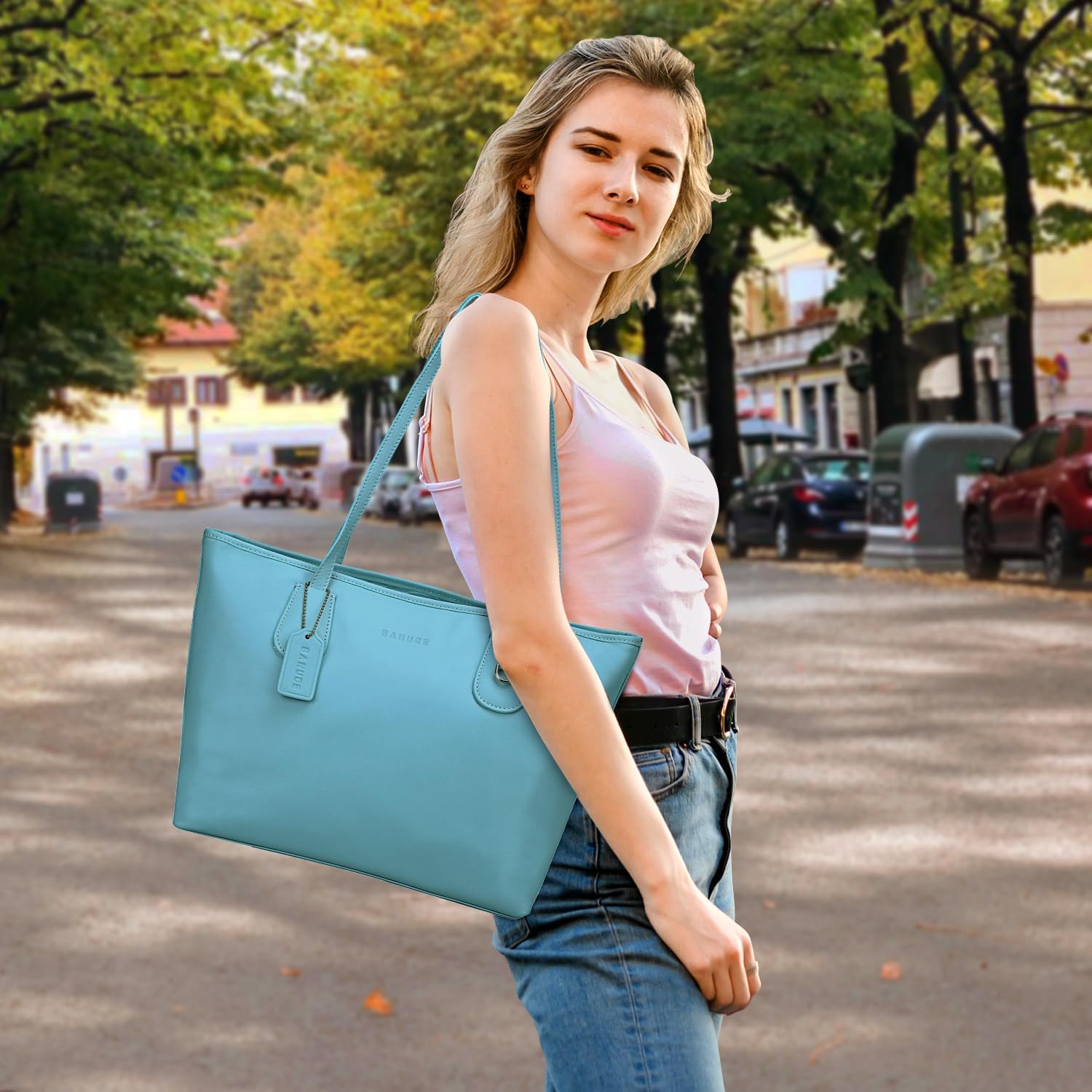 Banuce Soft Leather Tote Bag for Women Shoulder Satchel Purses and Handbags Hobo Bag Large Capacity Lightweight Blue