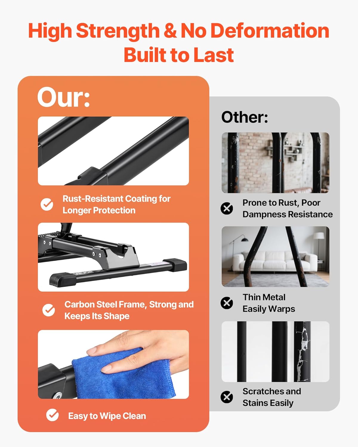 VEVOR Bike Rack, Fits 20 to 27 Inch Mountain & Road Bikes, Alloy Steel Rust-Resistant Bike Floor Stand Rack, Foldable Bicycle Stand for Entryway, Garage, Home Bikes Parking & Storage, 1 Pack, Black