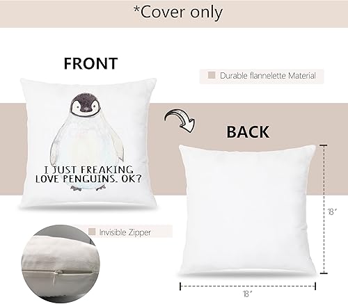 Miniatura 2 de Udinaz I Just Freaking Love Penguins Okay Funny Penguin 18 x 18 pulgadas fundas de almohada para dormitorio sala de estar habitación de niñas