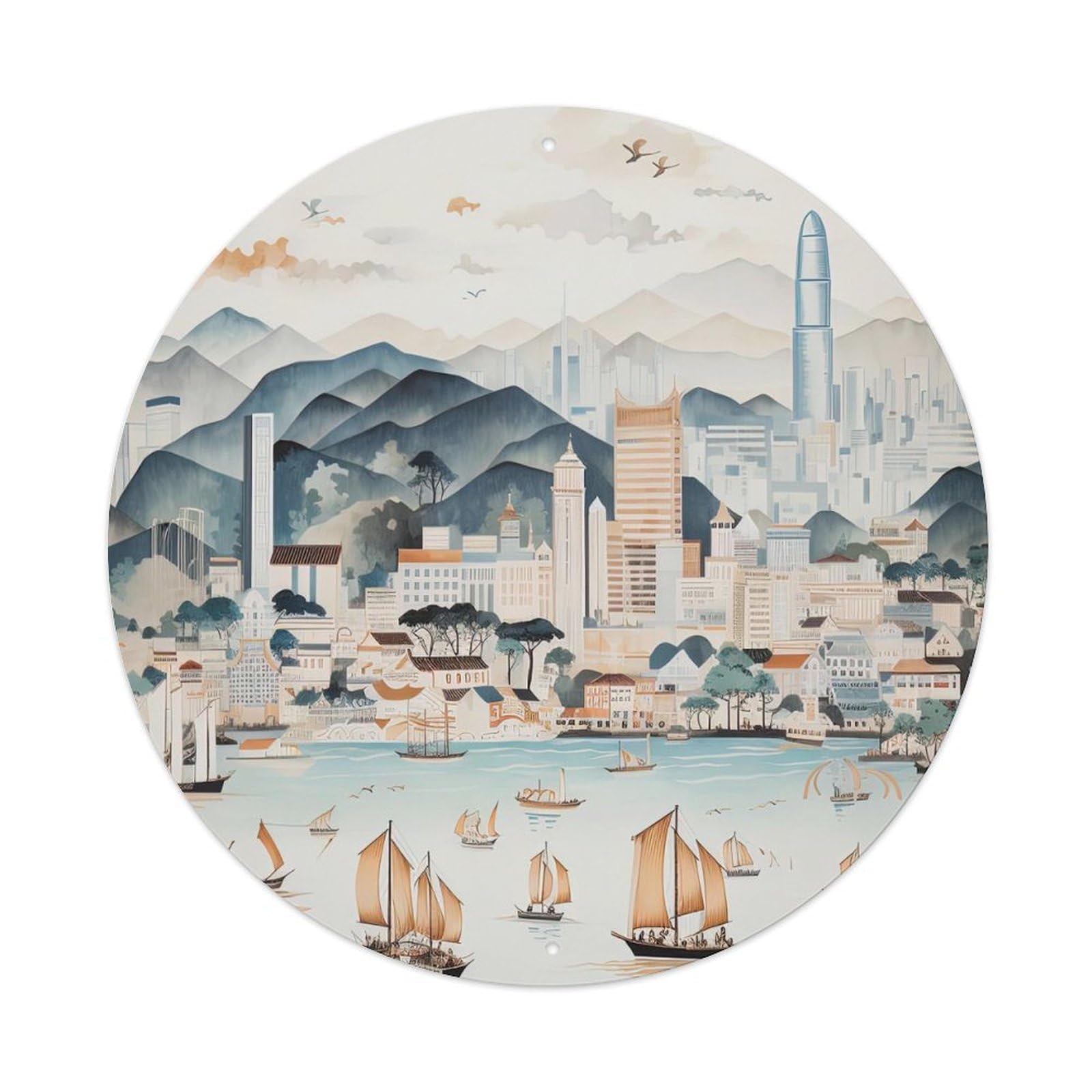 Vintage City Art Hong Kong China Metal Tin Sign
