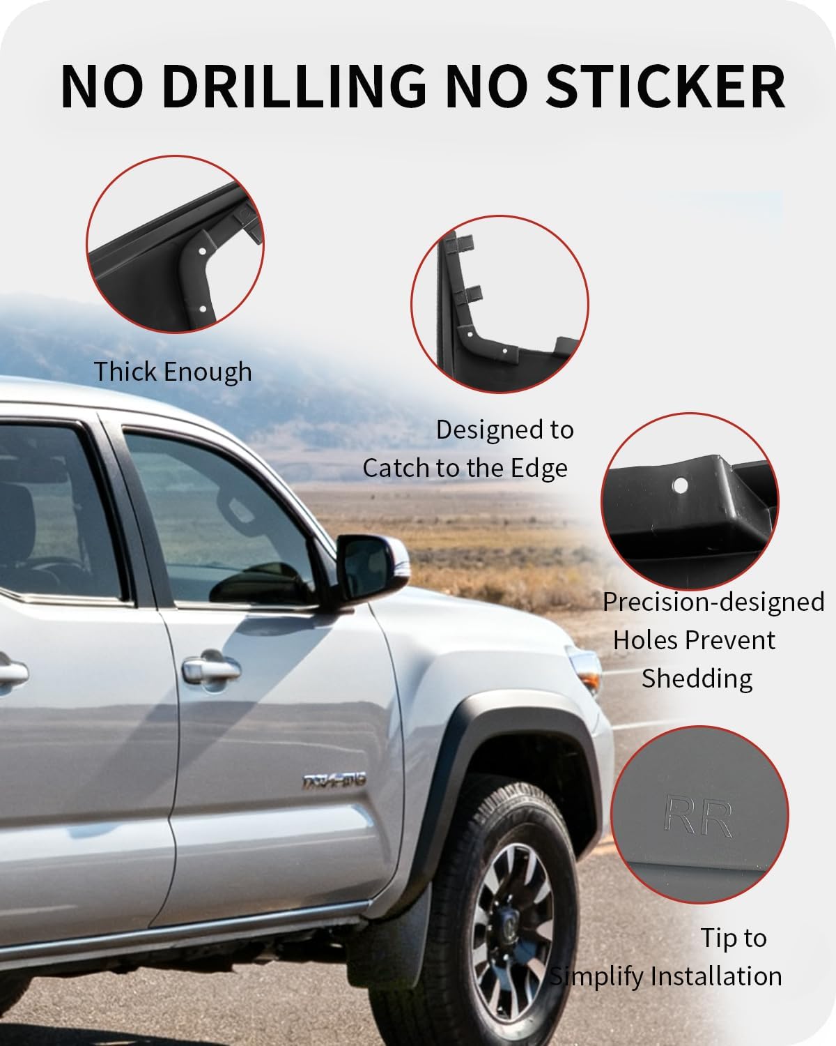 Mud Flaps for Toyota Tacoma with Fender Flares，Complete Front & Rear Splash Guards Set (2005-2015)