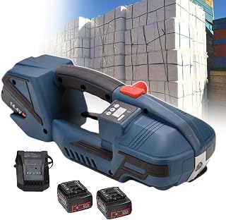 Battery Powered Carton Balers, for Pet/Pp Packing Belt Packaging Strapping Machine, with Digital Control Panel, 4000 Mah Rechargeable Battery,2batteries