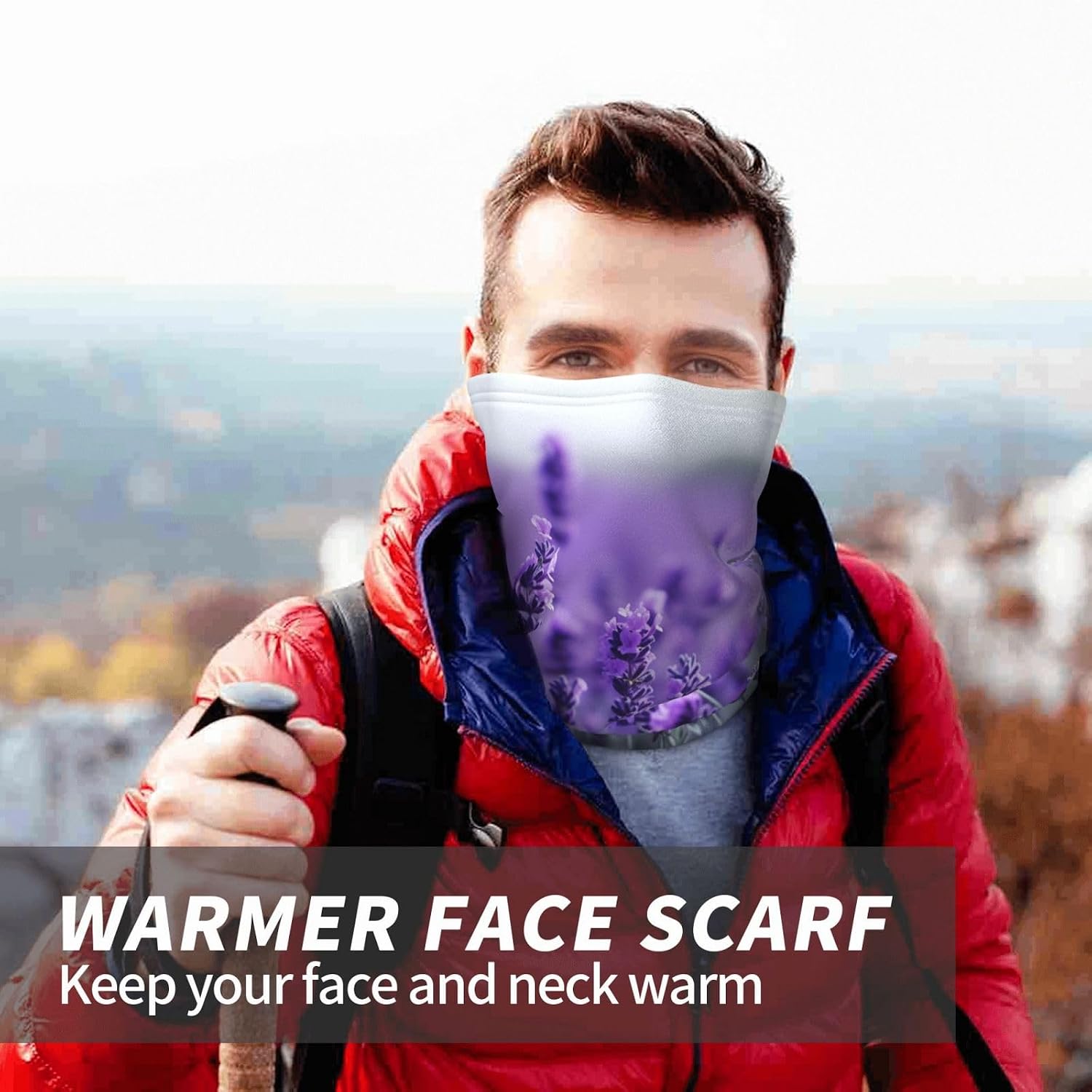 Winter Neck Warmer for Men Women, Purple Lavender Neck Gaiter UV Sun Protection Face Mask Windproof Cold Weather Face Cover Thermal Ski Mask Scarf for Outdoor Sports Bandana