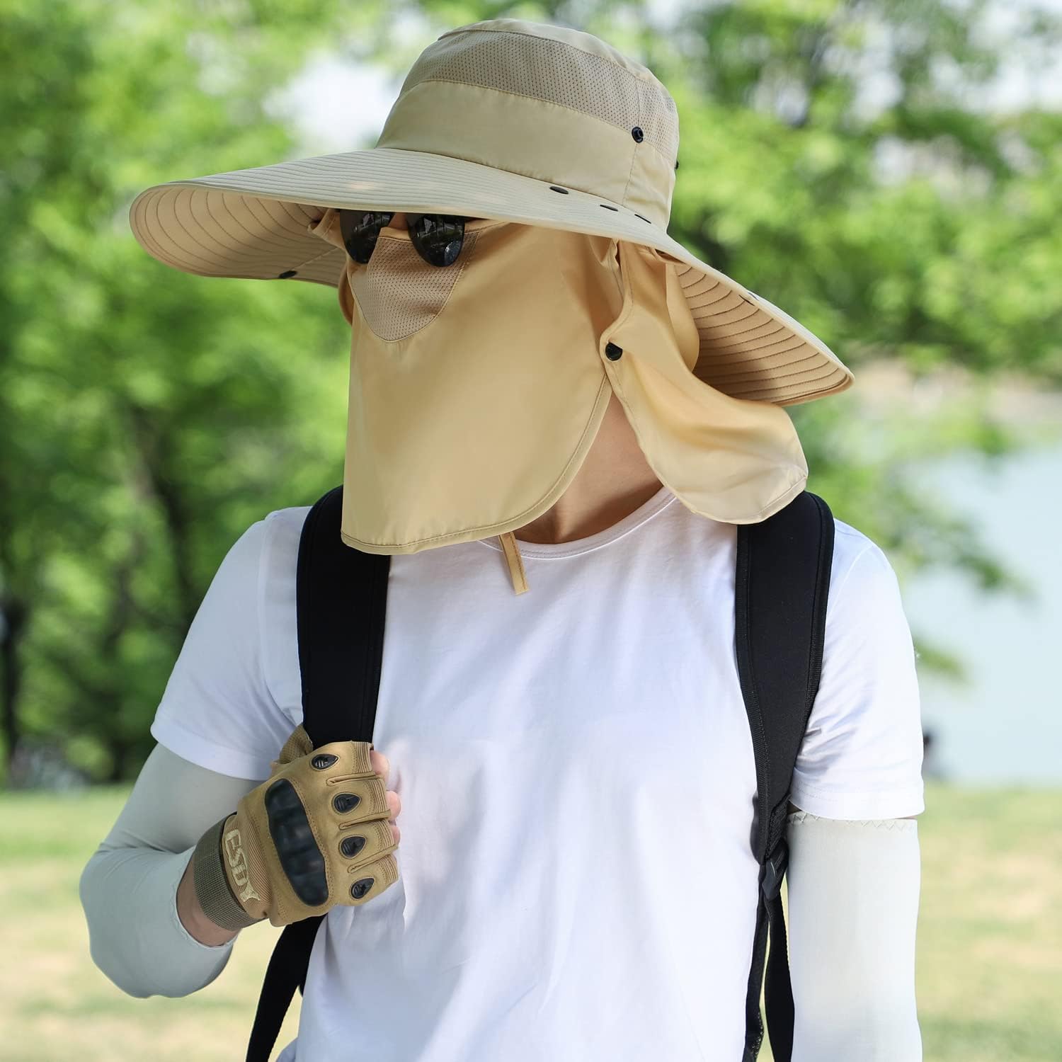 Women Wide Brim Face Mask Sun Hat Detachable Neck Face Flap Ponytail UV Protection Visor Hat Garden Fishing Hiking - Image 8