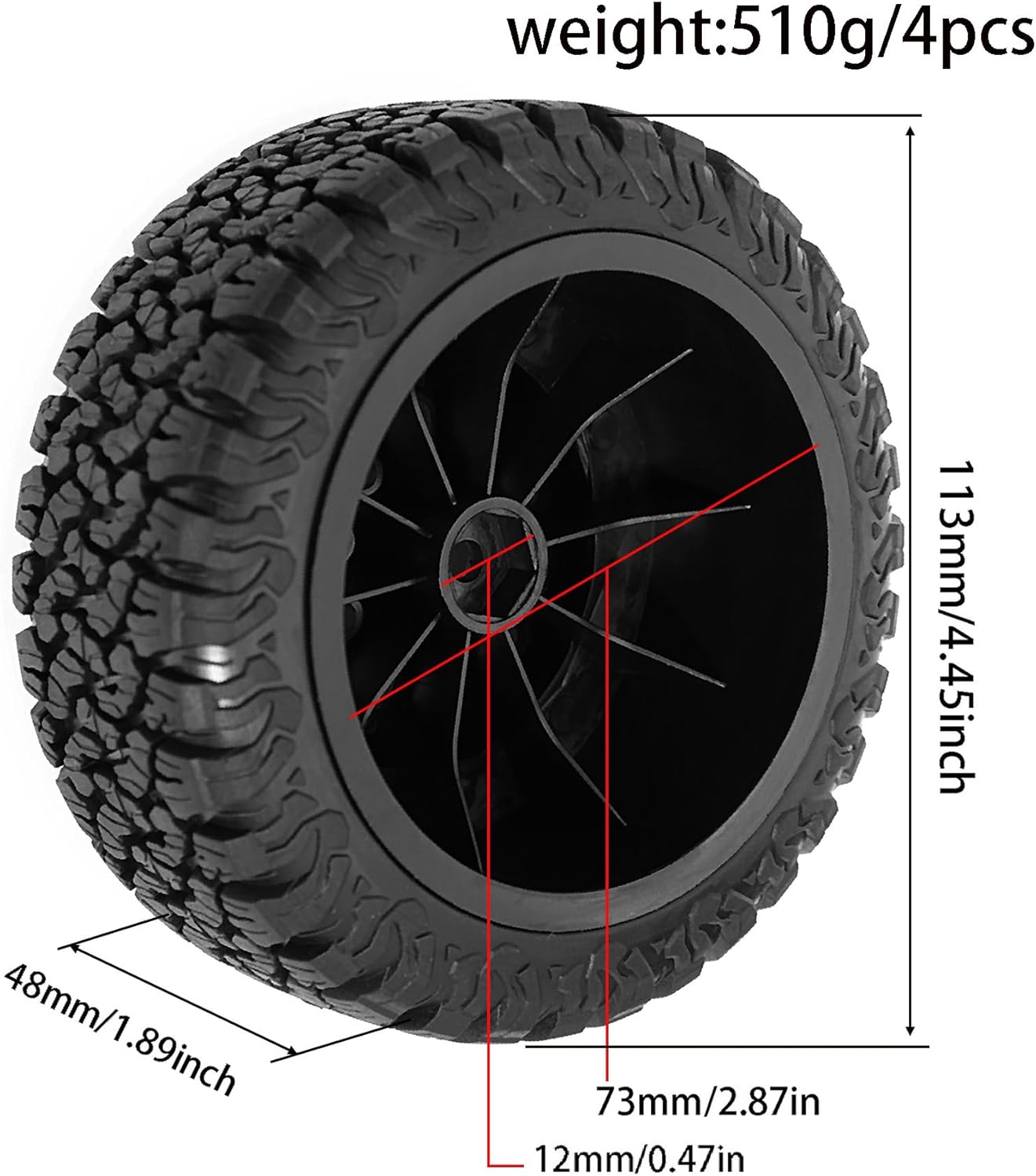 REDSPIDER 1/10 RC Short Course Truck Tires 4.45'' OD and Wheels 12mm Hex for Slash 4X4 2WD Rc4wd Axia ARRMA Mojave 4s SENTON 3S Losi (Black)