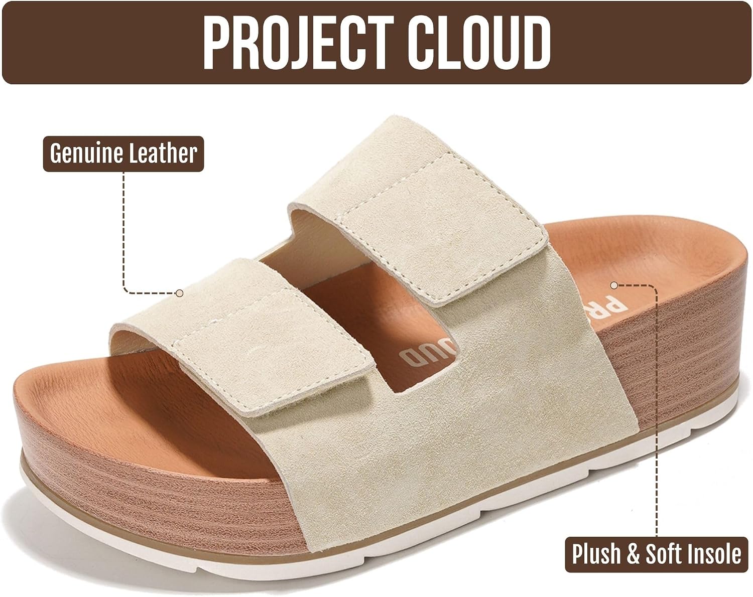 Project Cloud 100% Genuine Leather Platform Sandals Women Summer Wedges image 3