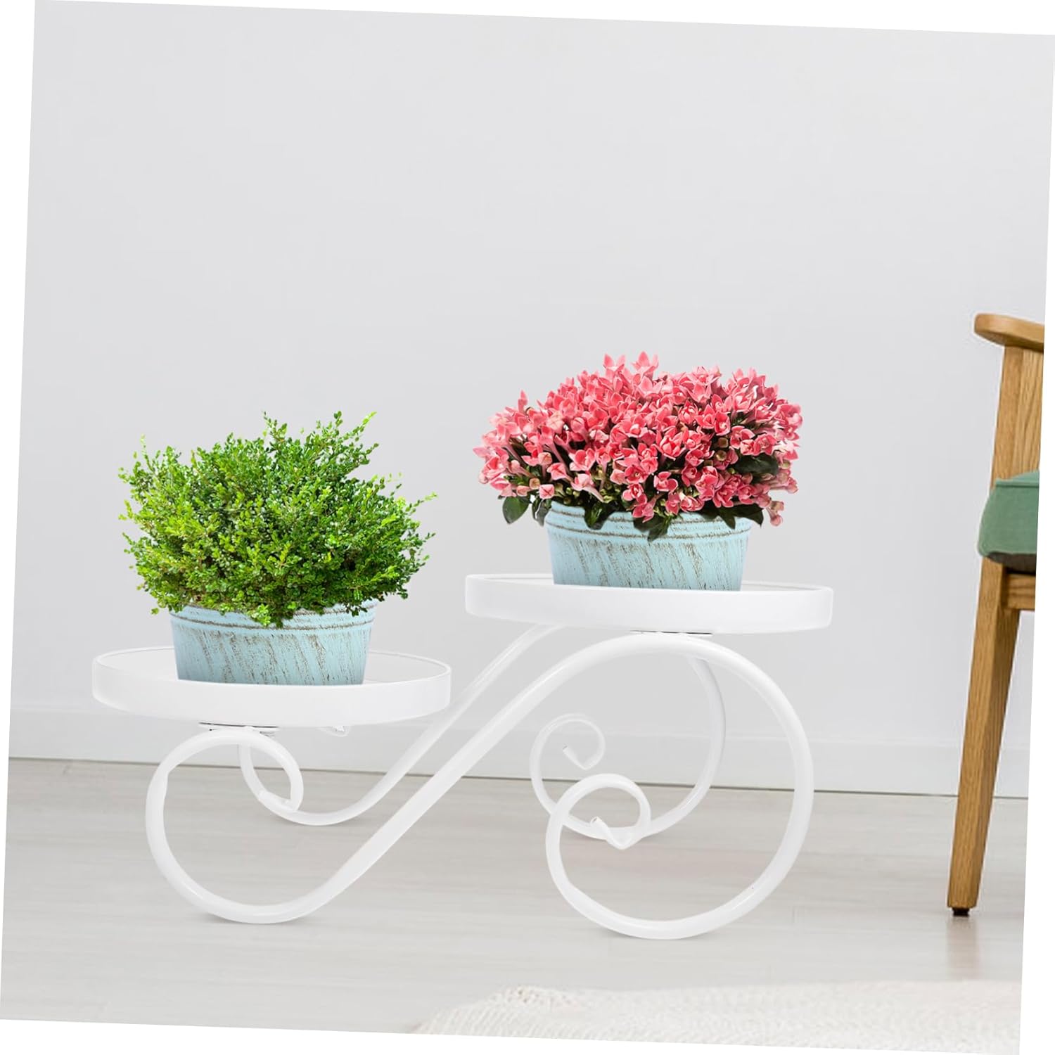 Mikikit European Style Iron Plant Stand for Indoor and Outdoor Use Decorative Flowerpot Rack Multi-Pot Capacity Modern Succulent Holder for Home and Garden Decor
