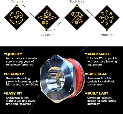 Miniatura 109 de MiniBrew Mamparo sin soldadura NPT EZ de 1/2 pulgada con juntas EPDM para elaboración casera (paquete de 3)