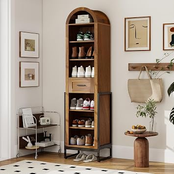 YOURLITE Shoe Storage Cabinet with Adjustable Shelves, 7 Tier Shoe Rack with Large Drawer, Tall Freestanding Shoe Organizer Cabinet for Entryway Hallway Living Room