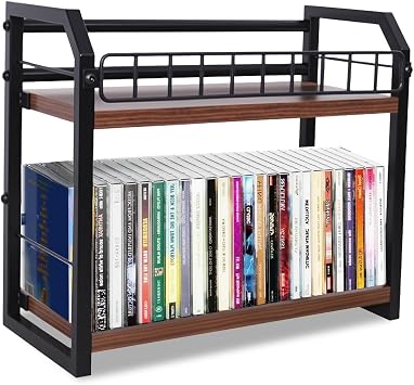 2 Tier CD Holder, CD Racks Storage With Non-Slip Feet CD Shelf Storage Holds Up To 56 CDs or DVDs Albums Display Shelf for Home Office