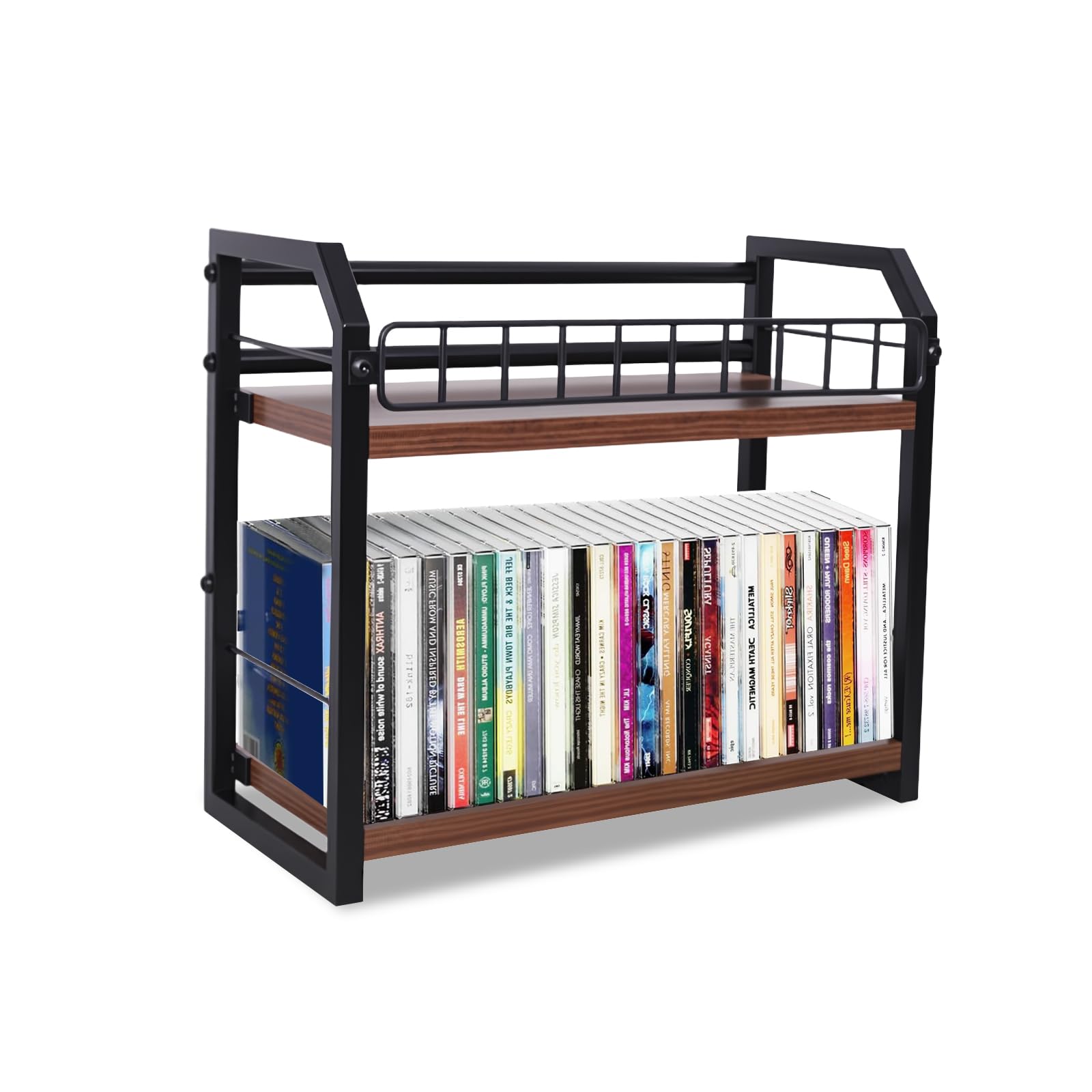 Dhswnng Black 2 Tier Cd Holder, Cd Racks Storage With Non-Slip Feet Cd Shelf Storage Holds Up To 56 Cds Or Dvds Albums Display Shelf For Home Office