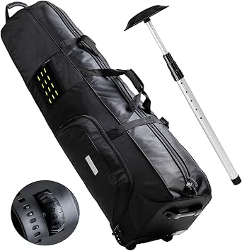 Golf Travel Bag with Wheels - Airline-Approved Heavy Duty Oxford Golf Case for Clubs, Cart&StandBag, Soft-Sided Waterproof Cover