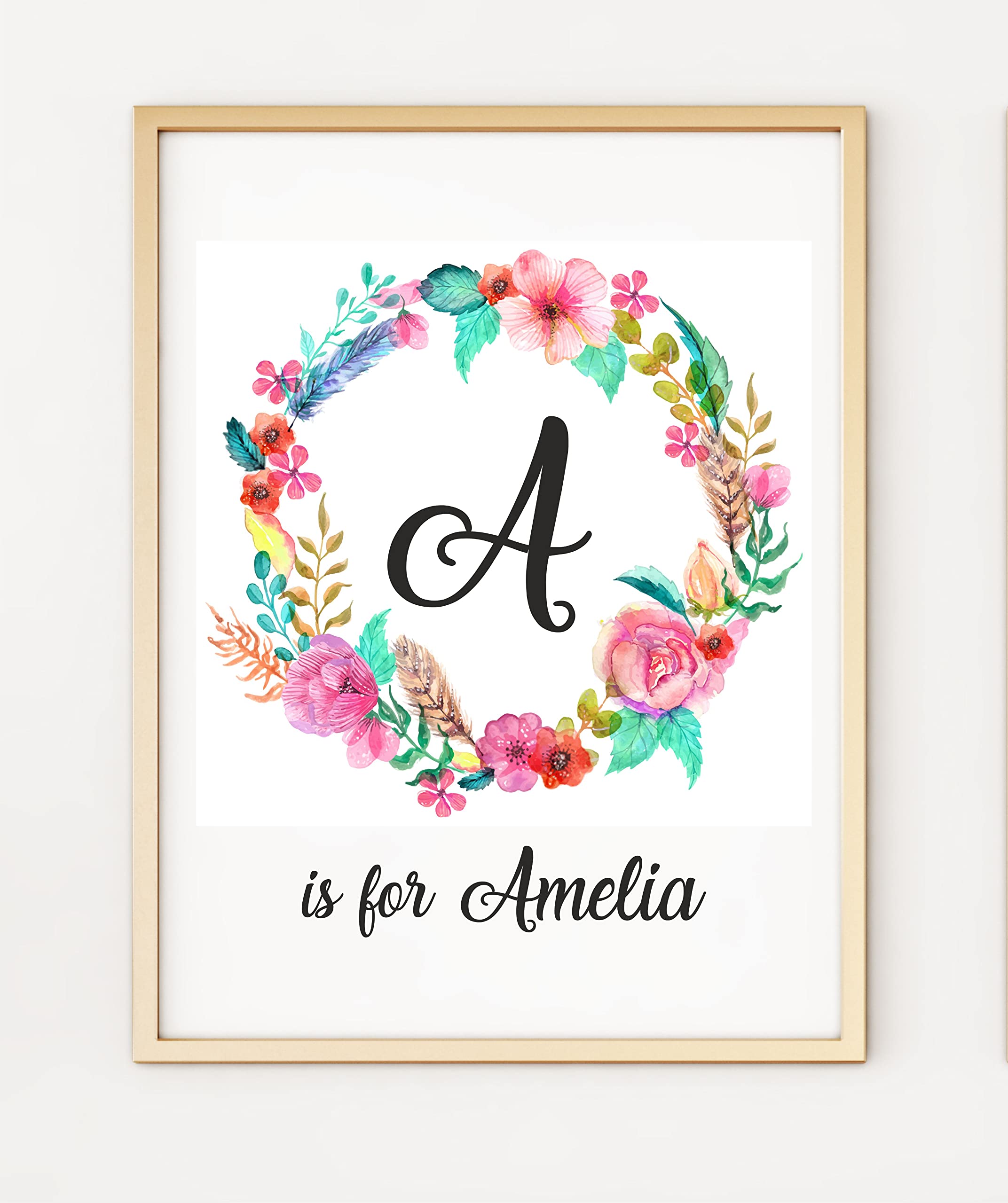 Pretty Floral Personalised Initial and Name A4 Poster Print PO169