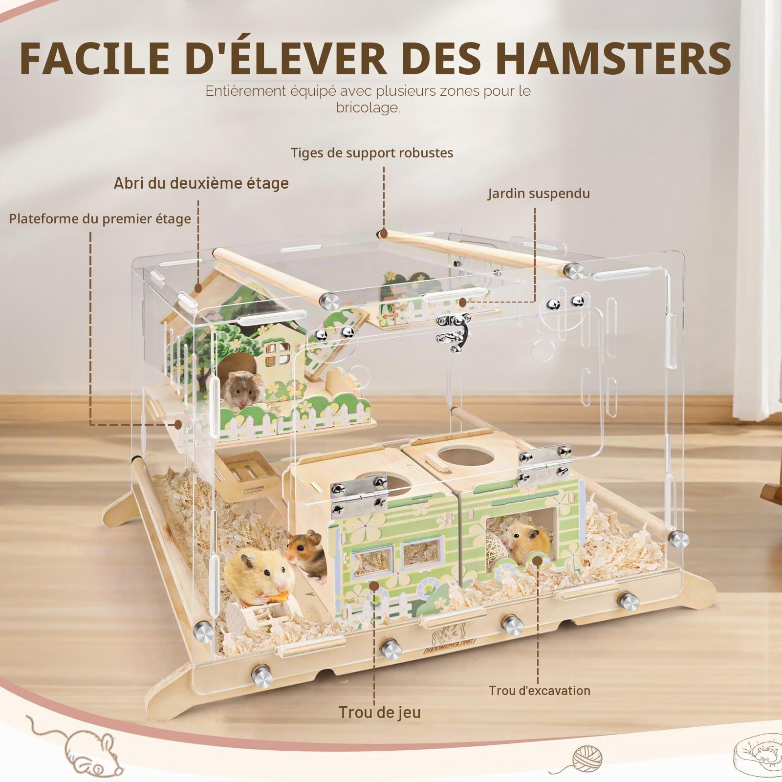 Cage en acrylique pour hamster avec cachettes pour hamster, réservoir pour petits animaux domestiques, cage à souris pour animaux de compagnie, kit de démarrage pour hamster, hutte pour cochon d'Inde