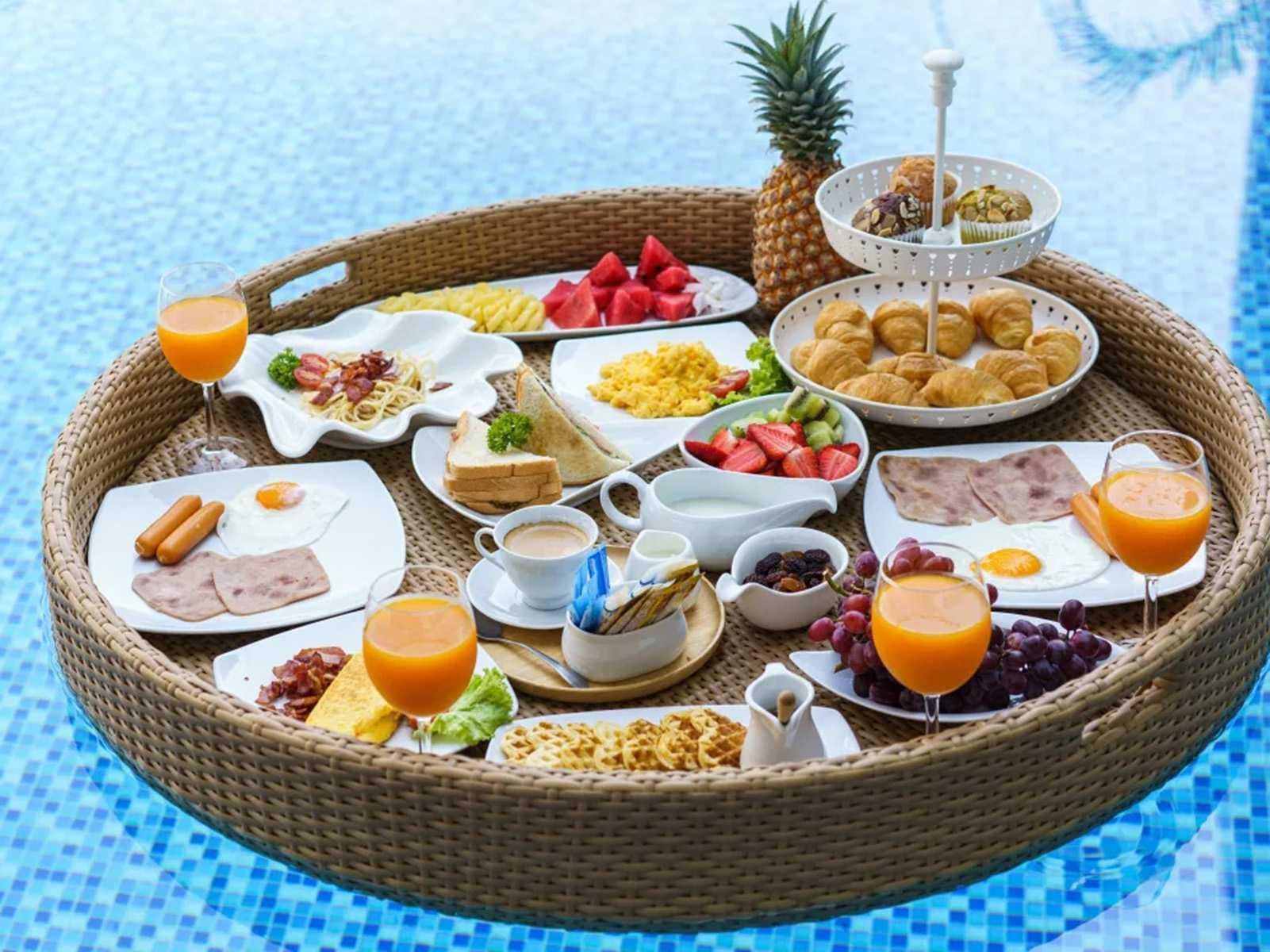 DFGHNBVC Round Floating Breakfast Tray With Handles Swimming Pool Floats Serving Drinks Brunch Food,Apricot-80Cm