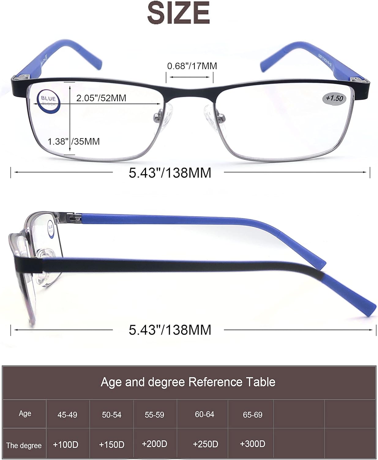 MODFANS 3-Pack Reading Glasses Men Women Blue Light Blocking Metal Frame Rectangle Style Stainless Steel Material Spring Hinges Brown Blue Red - Image 5